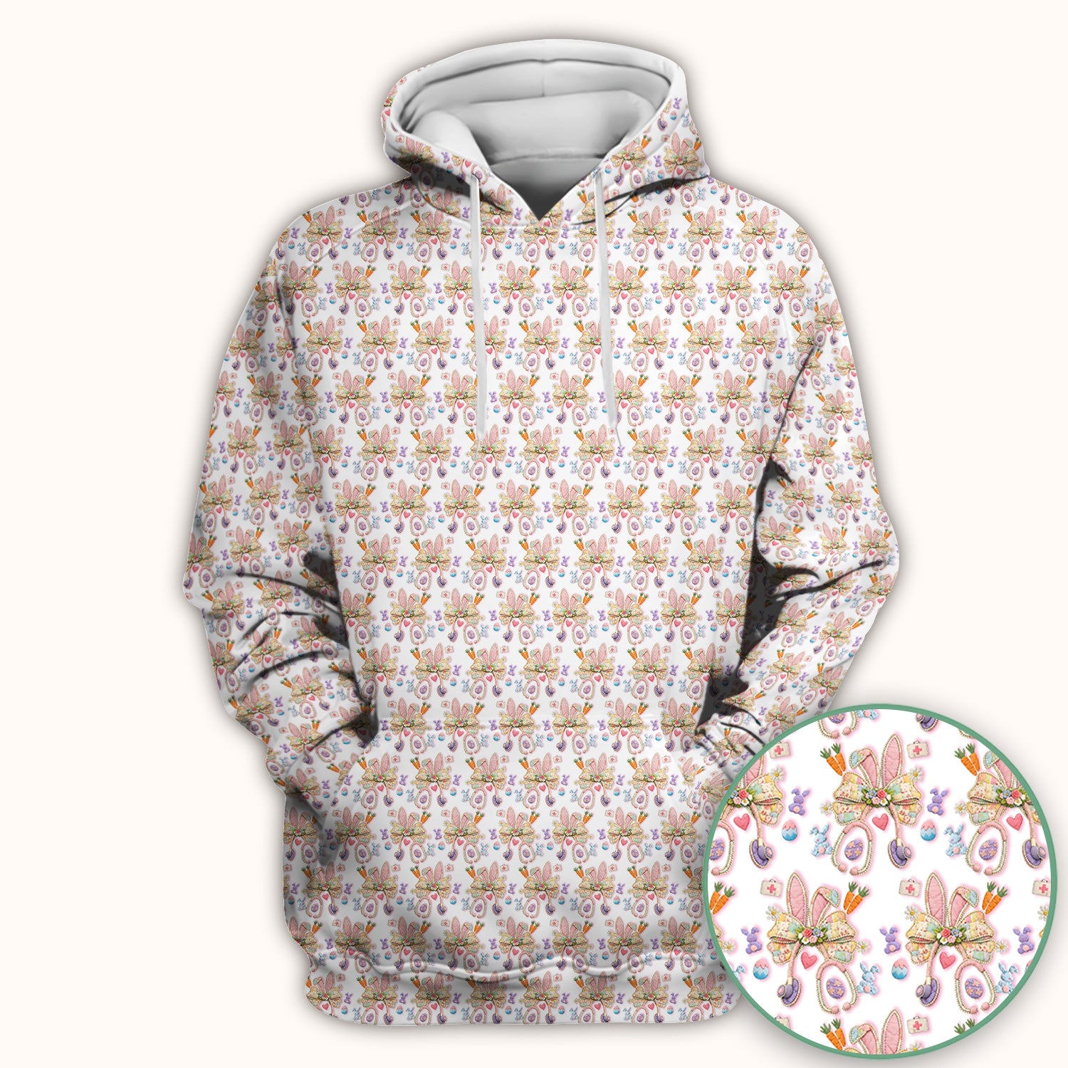 Easter Bunny Stethoscope Pastel Print Scrub Top, Comfortable Scrubs for Nurses