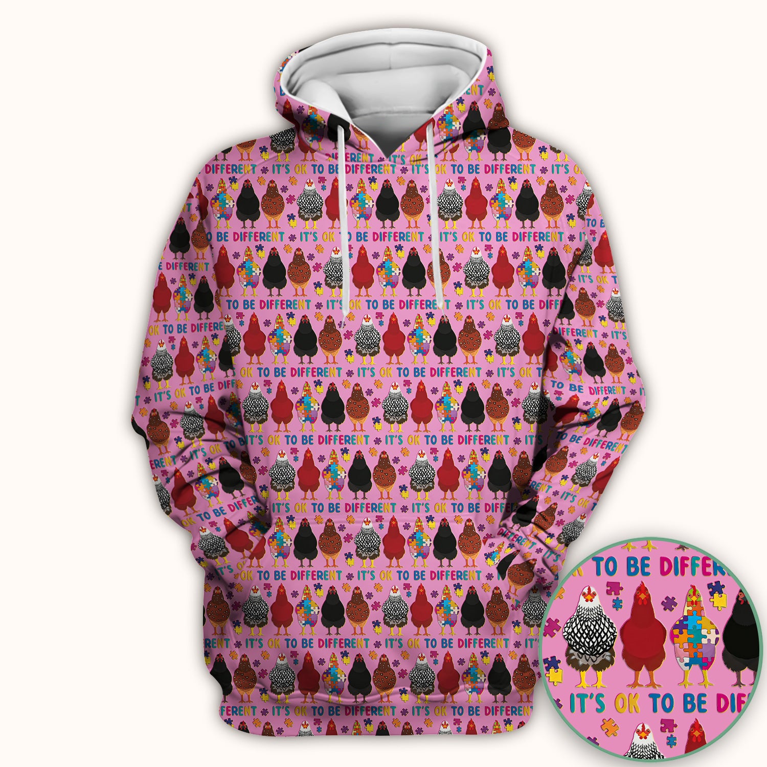 Autism Chicken It’s OK to Be Different Print Scrub Top, Comfortable Scrubs for Nurses