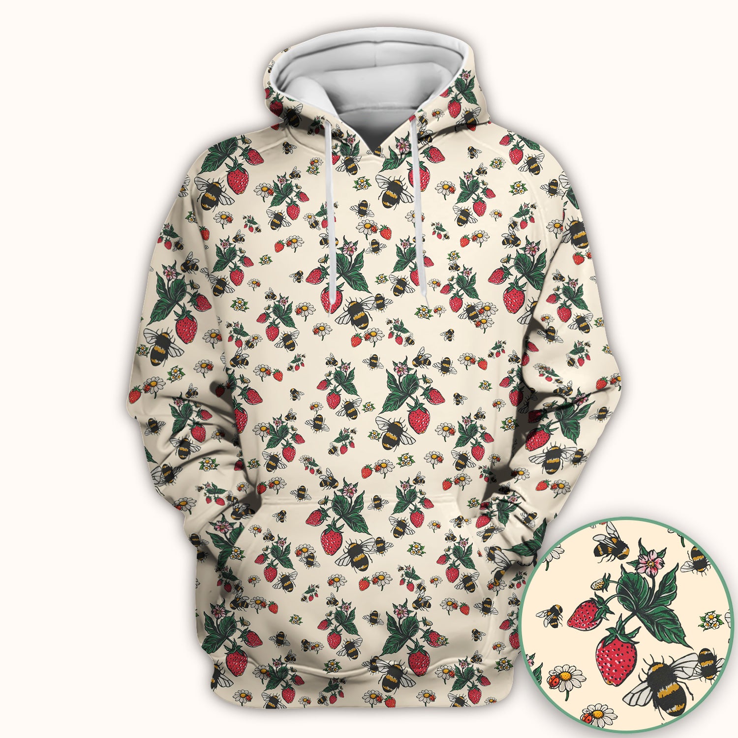 Cute Strawberry Bee Daisy Floral Pattern Scrub Top, Comfortable Scrubs for Nurses