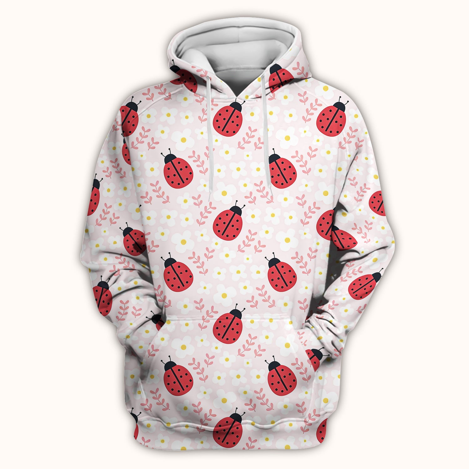 Lovely Ladybug Blossom Garden Print Scrub Top, Breathable Fabrics Nursing Uniform