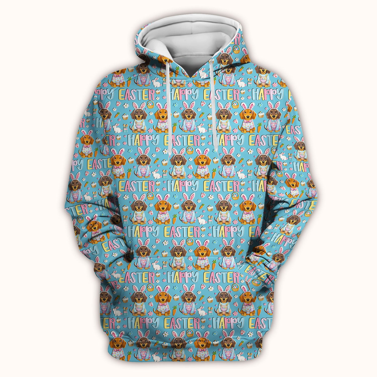 Happy Easter Dachshund Bunny Print Scrub Top, Comfortable Scrubs for Nurses