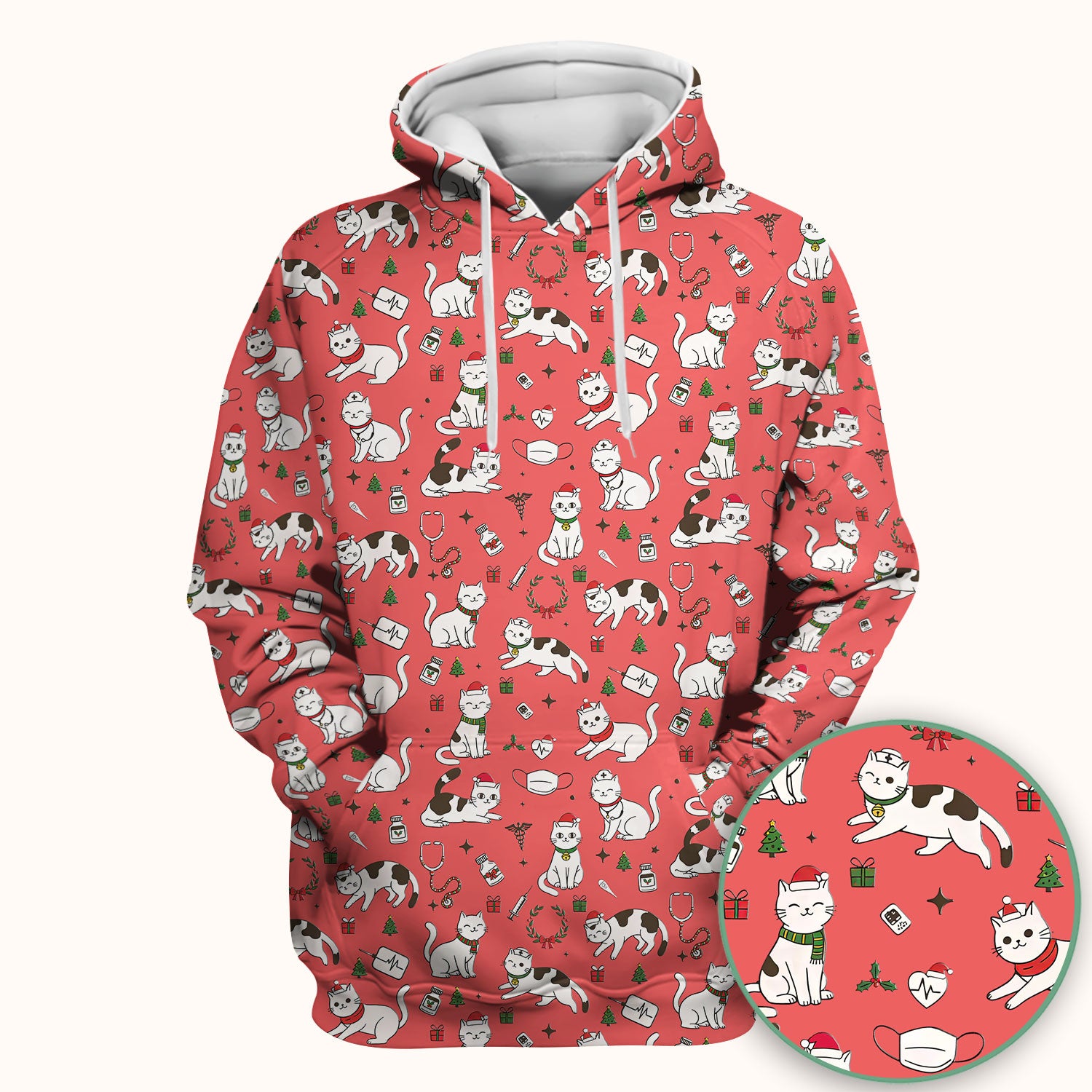 Christmas Cat Scrub Top – Festive Nurse & Holiday Kitty Pattern – Cute Medical Uniform for Nurses, Vets and Healthcare Workers