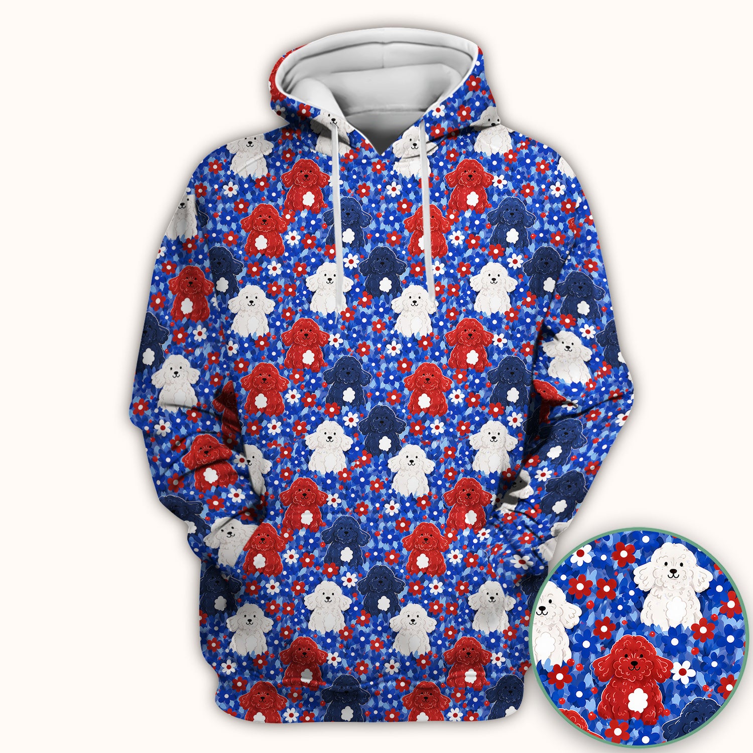 Cute Poodle Floral Garden Print Scrub Top, Comfortable Scrubs for Nurses