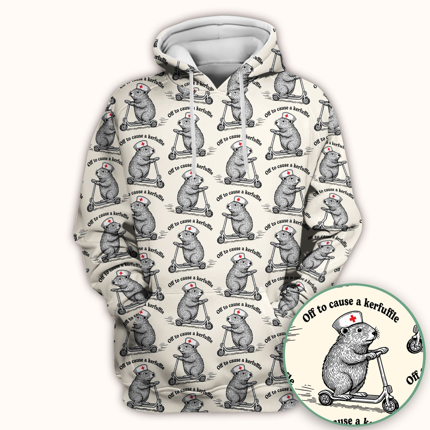 Funny Nurse Mouse Scooter Print Scrub Top, Comfortable Scrubs for Nurses