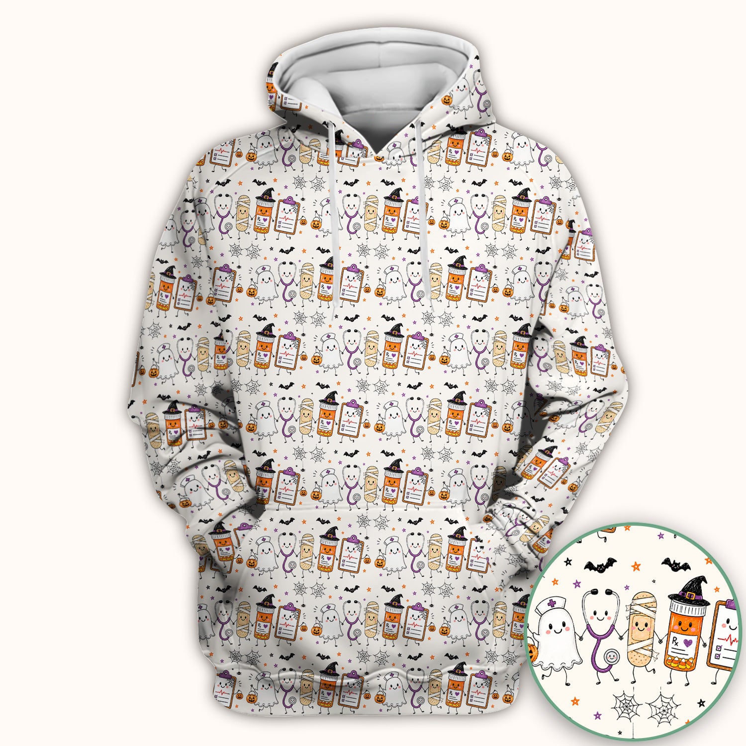 Halloween Medical Characters Print Scrub Top, Comfortable Scrubs for Nurses