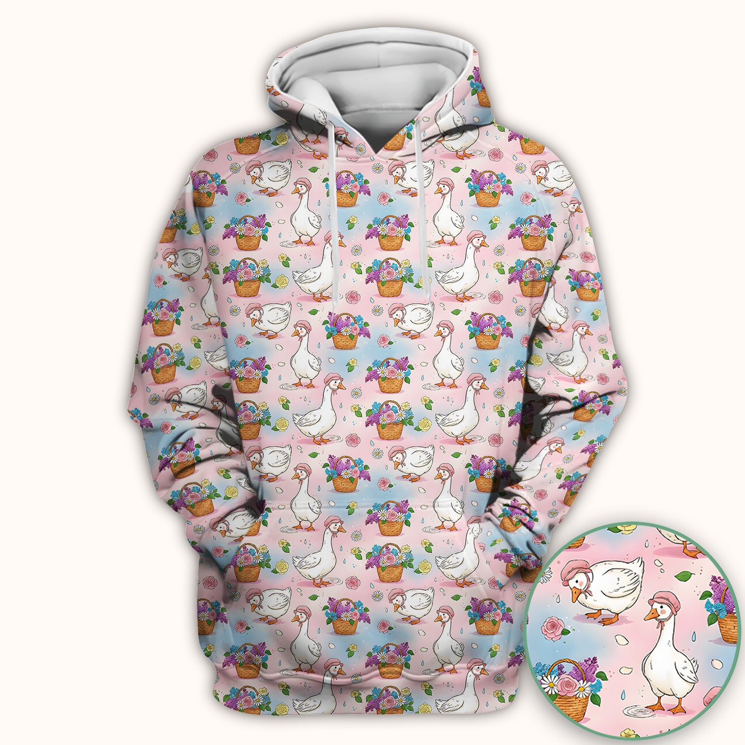 Cute Spring Goose Flower Basket Pattern Scrub Top, Comfortable Scrubs for Nurses