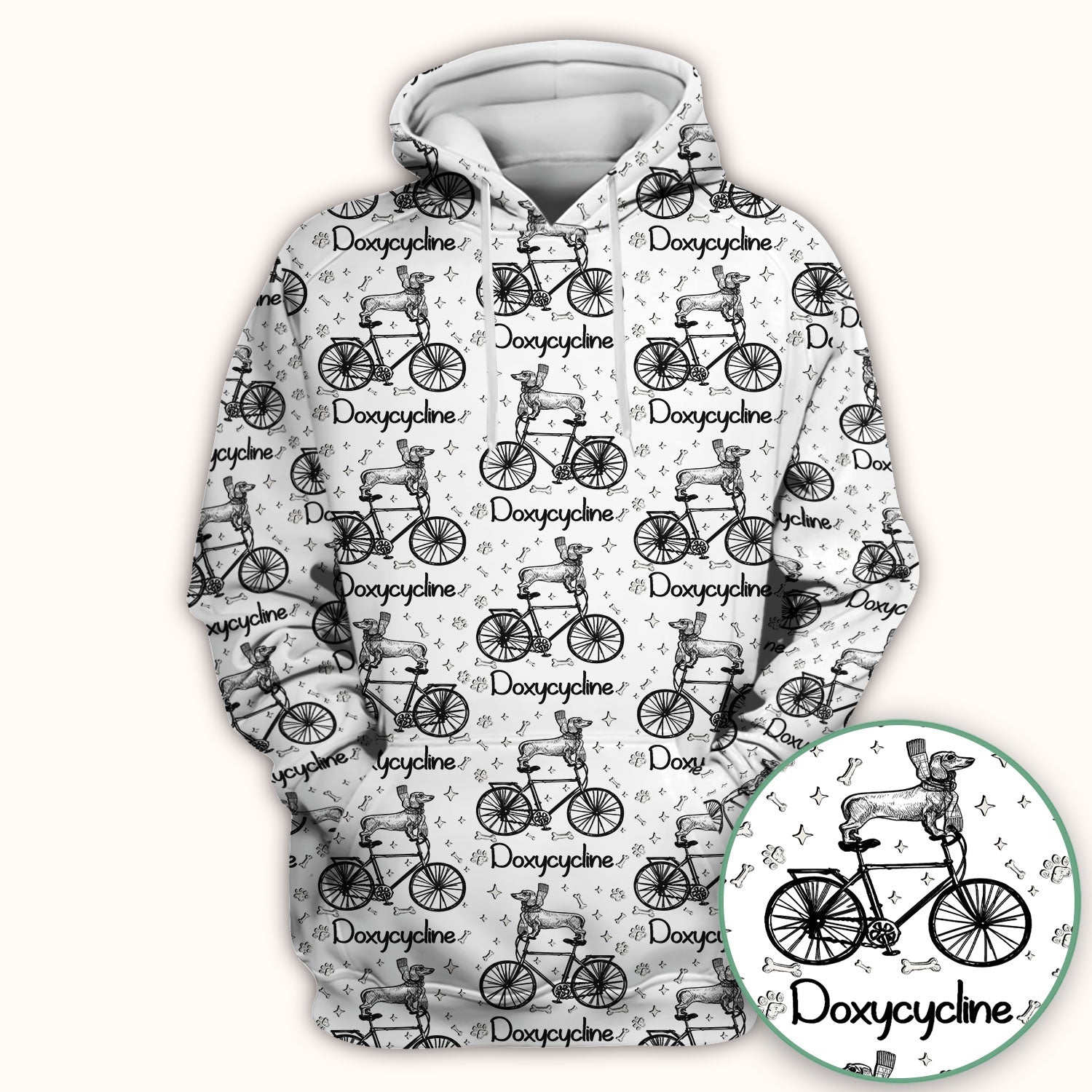 Funny Doxycycline Dog Bicycle Print Scrub Top, Comfortable Scrubs for Nurses