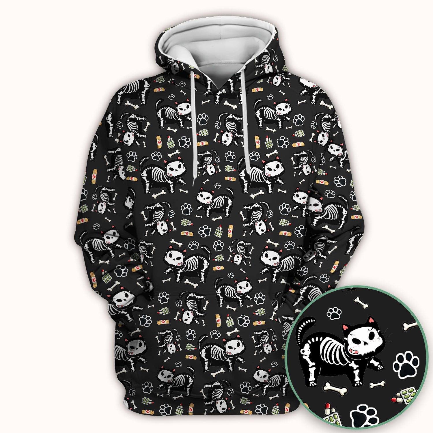 Skeleton Cat Medical Pattern Scrub Top, Comfortable Scrubs for Nurses