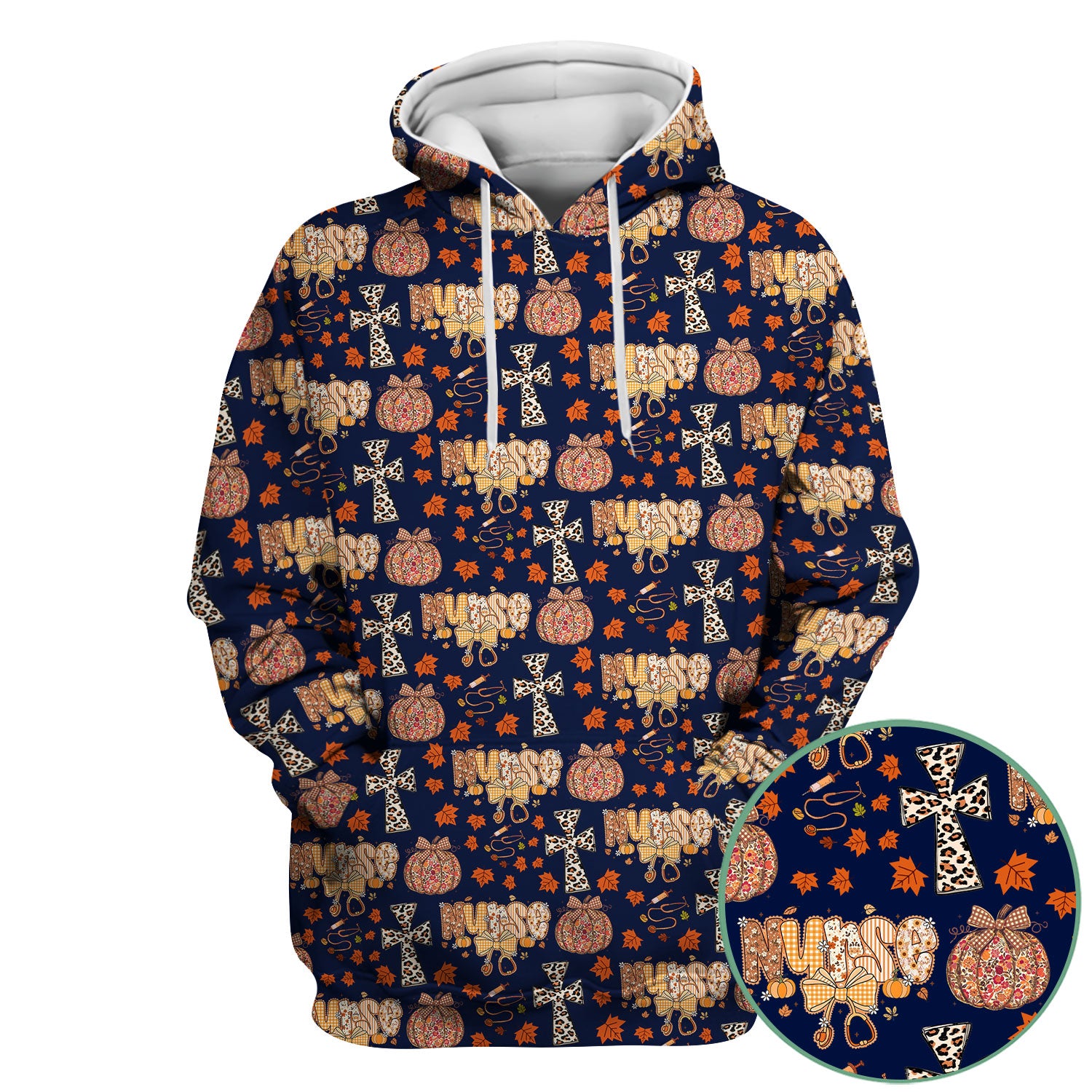 Floral Pumpkin Scrub Top for Women - Coquette Bow Thanksgiving Shirt - Comfortable Medical Uniform