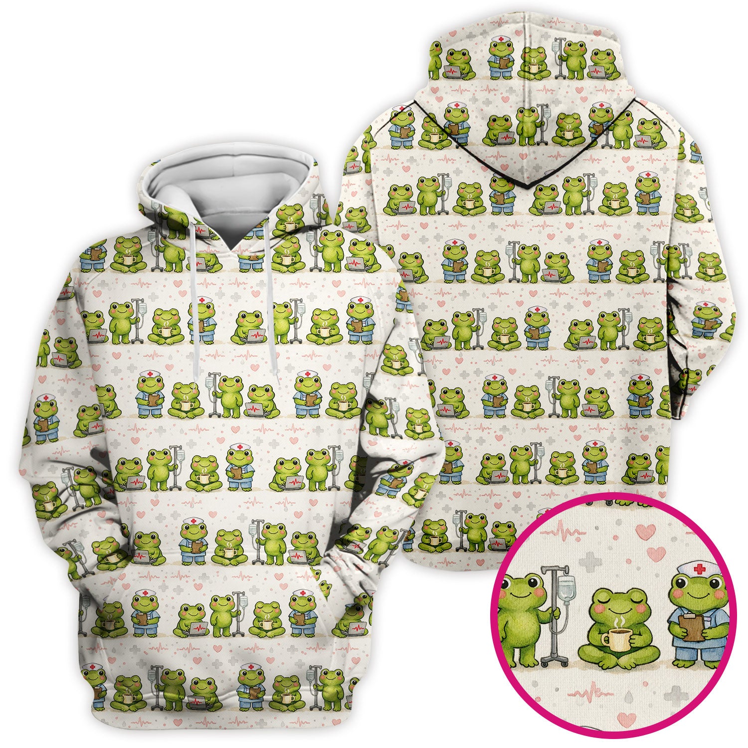 Adorable Frog Nurse Various Poses Print Scrub Top, Comfortable Scrubs for Nurses