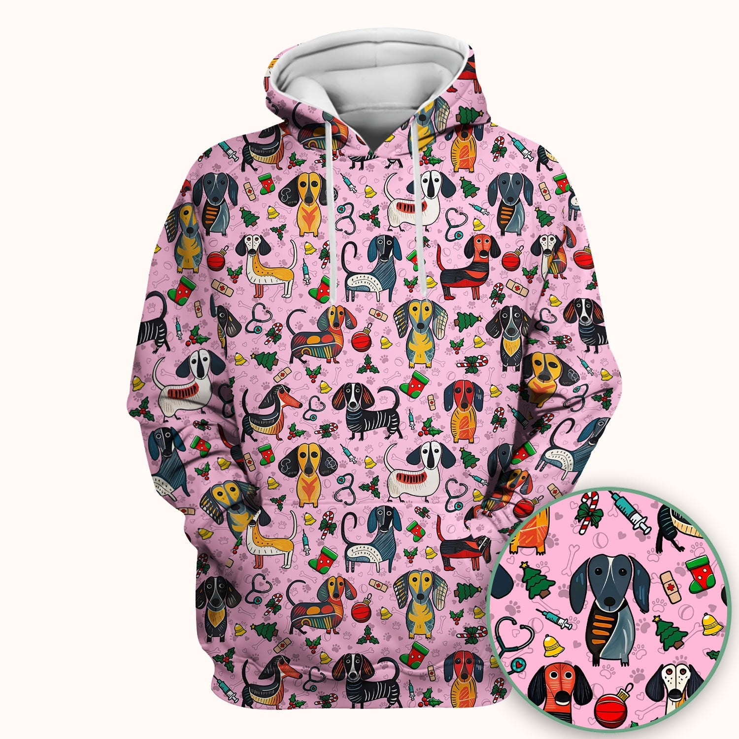 Christmas Wiener Dog Scrub Top - Funny Sausage Dog Nurse Shirt for Women - Holiday Medical Uniform