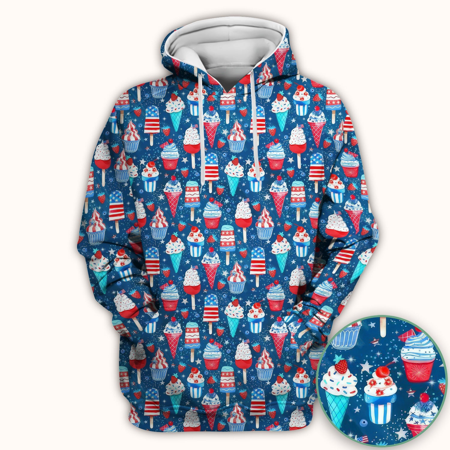 Cute Patriotic Ice Cream Popsicles With USA Flag Dessert Scrub Top, Comfortable Scrubs for Nurses