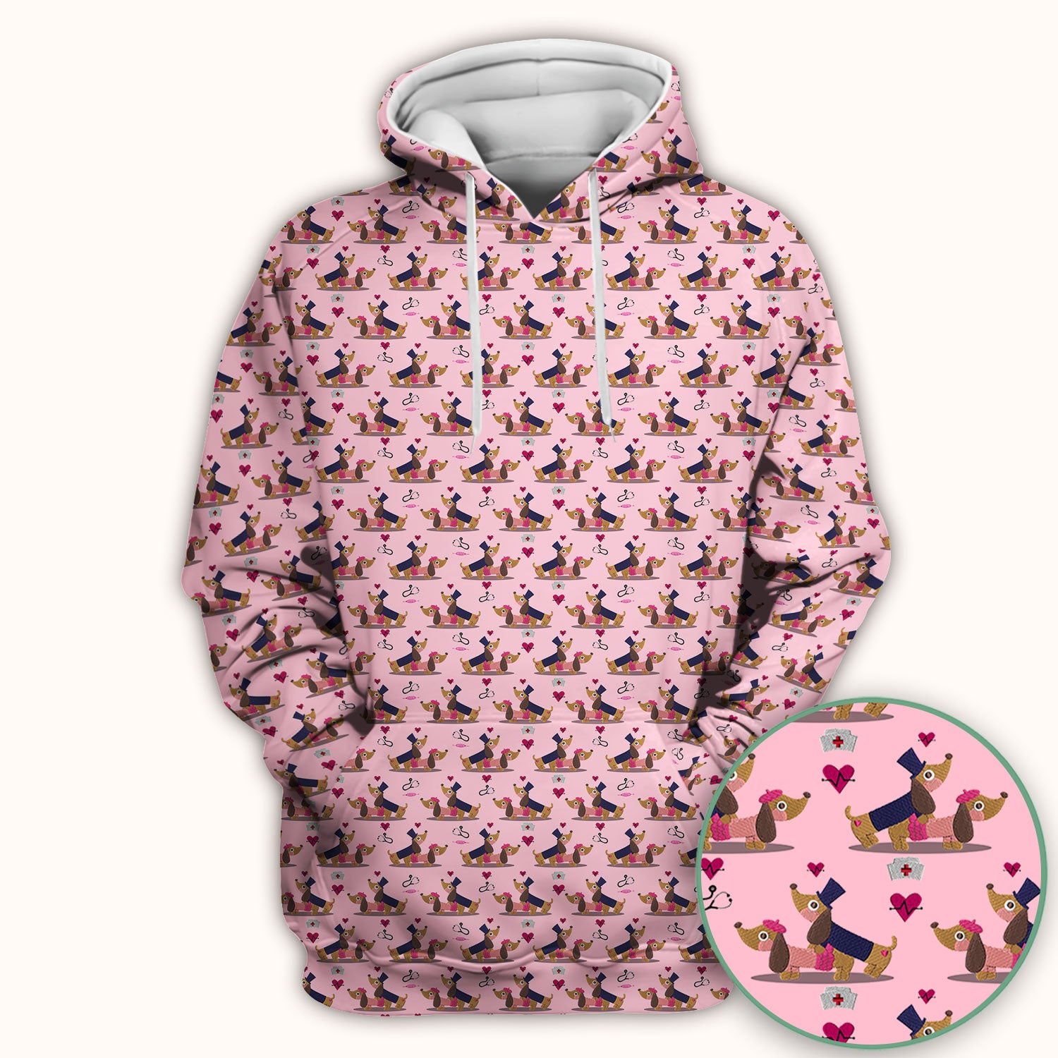 Cute Dachshund Valentine Nurse Scrub Top - Funny Gift for Women