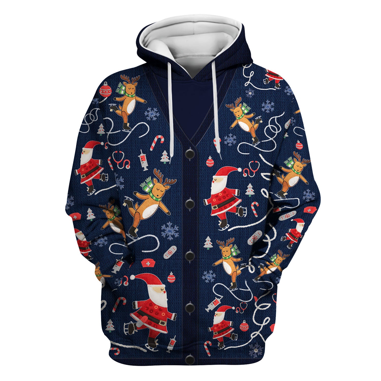 Christmas Reindeer Santa Nurse Scrub Top, Cute Holiday Medical Uniform Shirt for Women