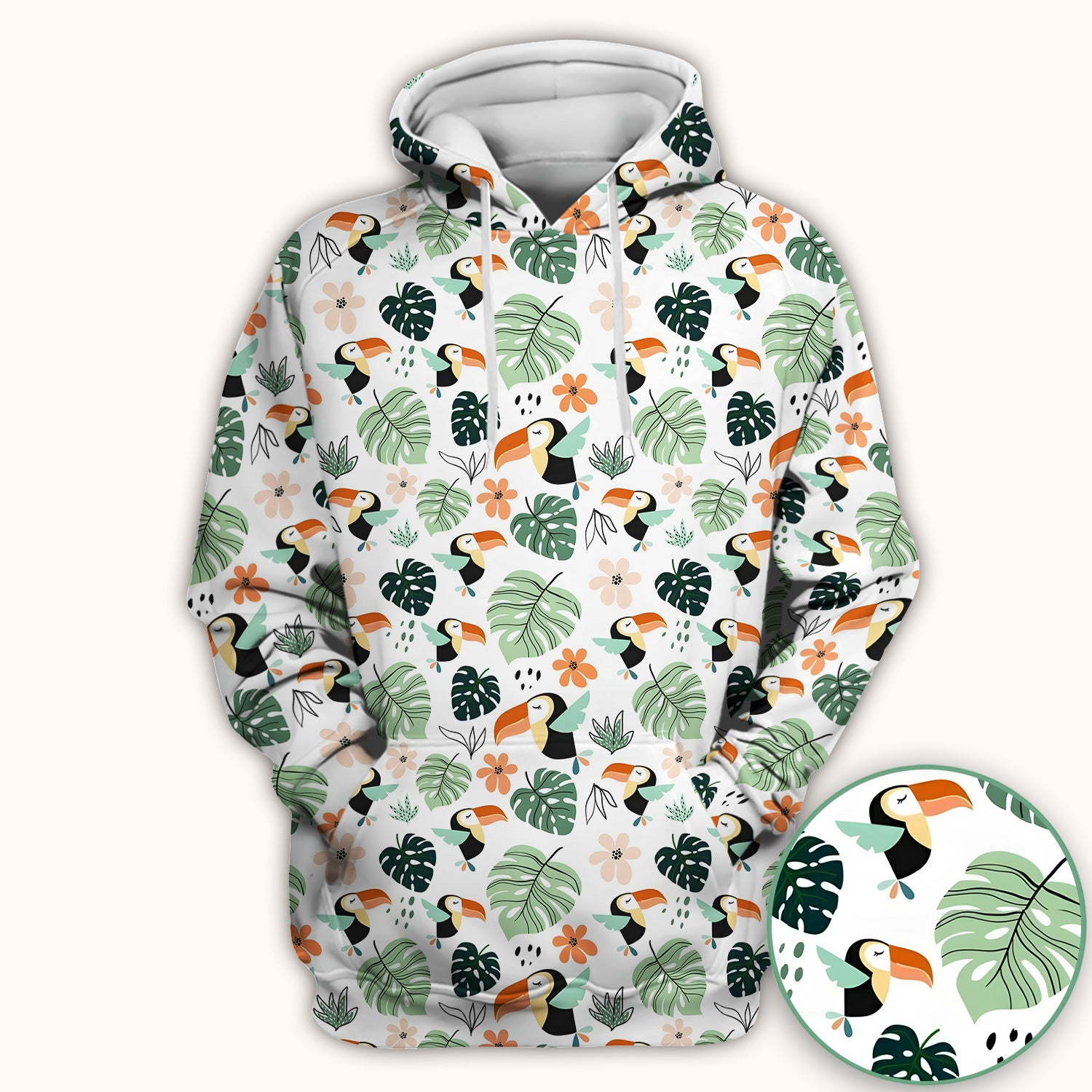 Tropical Toucan Leaf Floral Pattern Scrub Top, Comfortable Scrubs for Nurses