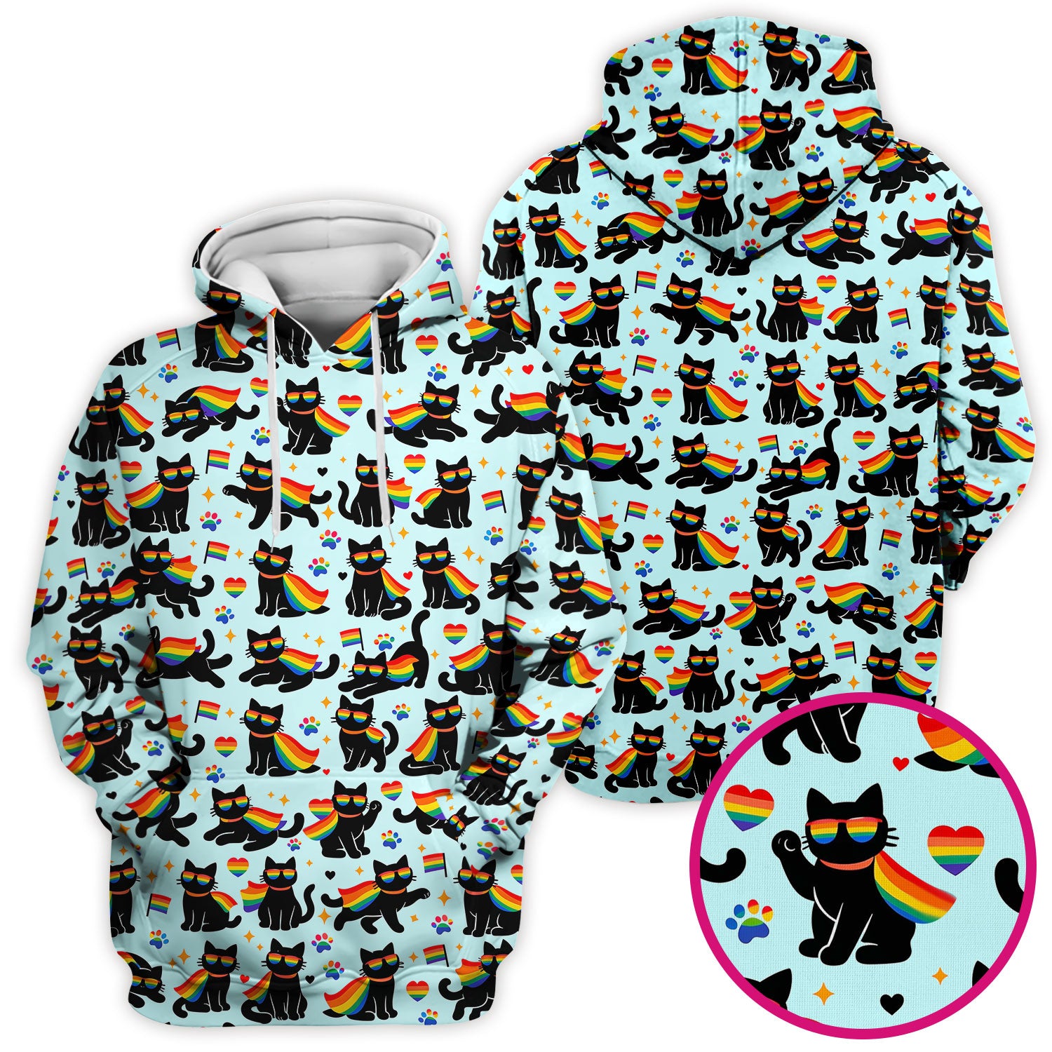 Rainbow Black Cat Pride Pattern Scrub Top, Breathable Fabrics Nursing Uniform