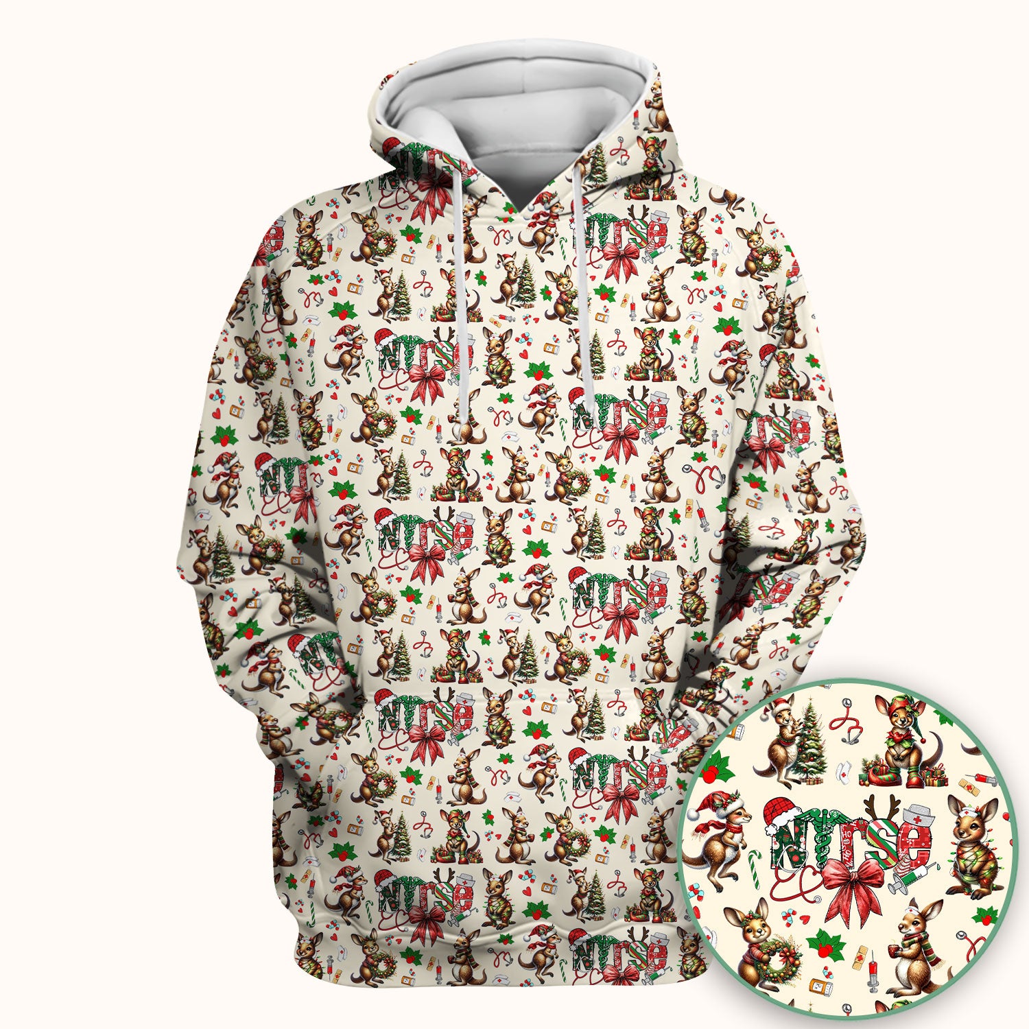 Whimsical Kangaroo Christmas Scrub Top – Festive Australian Animals Holiday Pattern – Cute Medical Uniform for Nurses, Vets & Healthcare Workers
