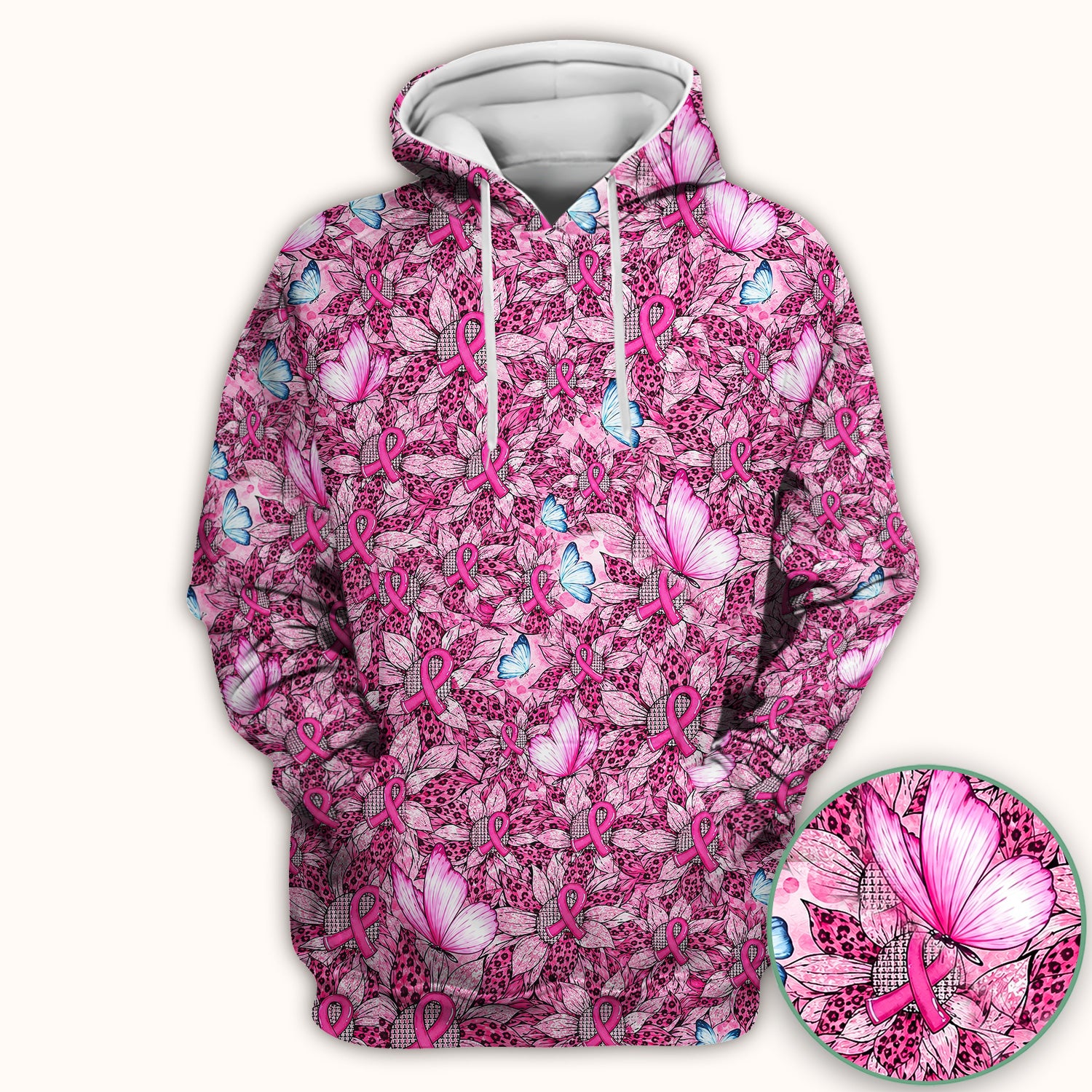 Pink Ribbon Butterfly Breast Cancer Scrub Top, Comfortable Scrubs for Nurses