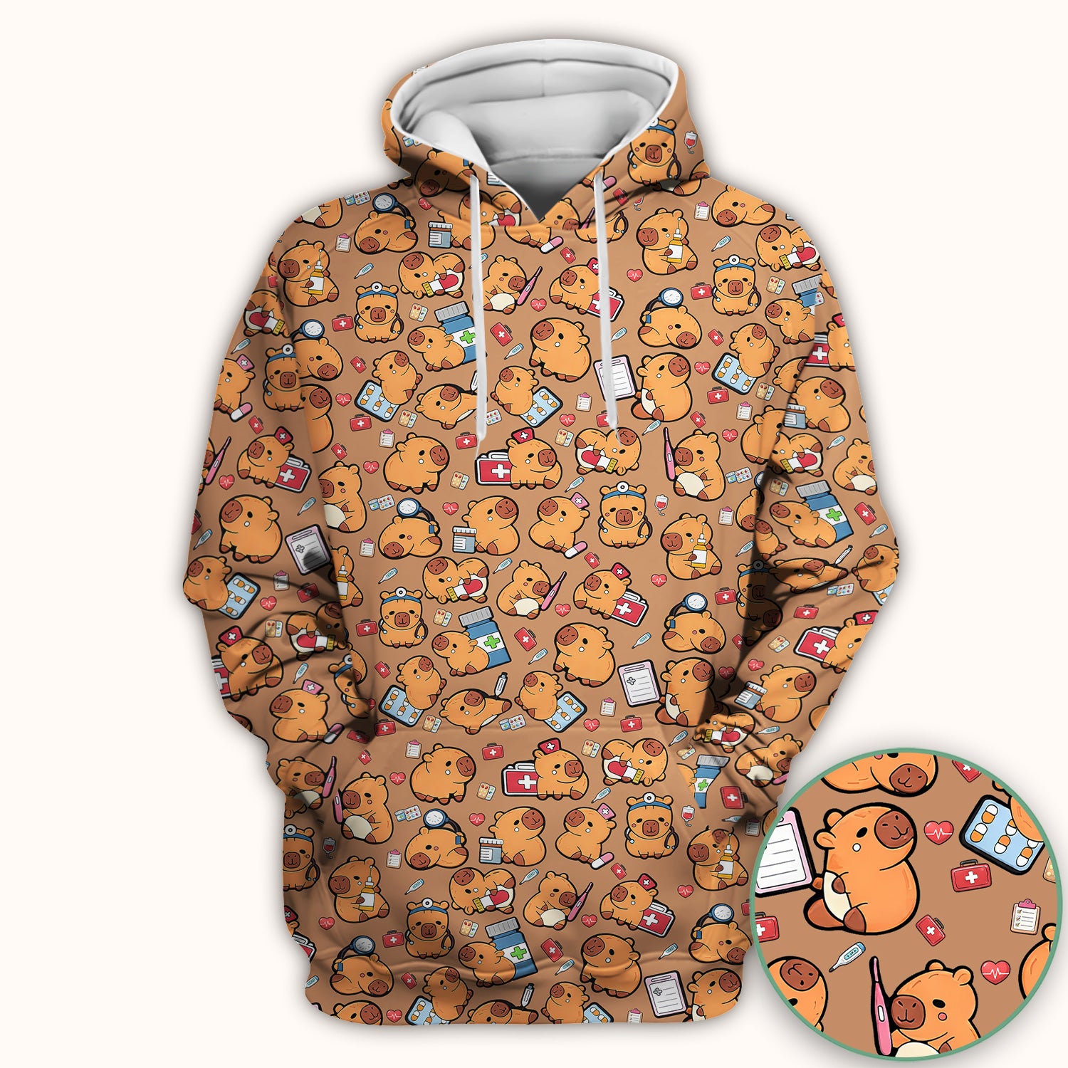 Capybara With Stethoscope And Medical Tools Seamless Scrub Top, Breathable Fabrics Nursing Uniform