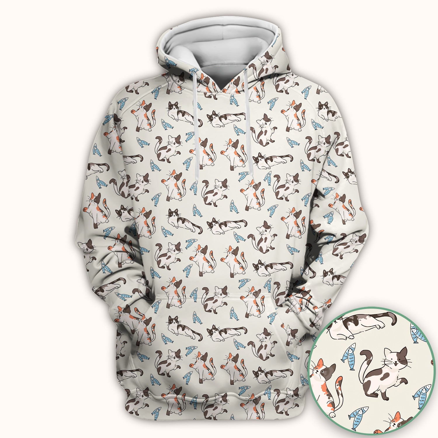 Cute Playful Cats With Fish Pattern Nurse Scrub Top, Comfortable Scrubs for Nurses