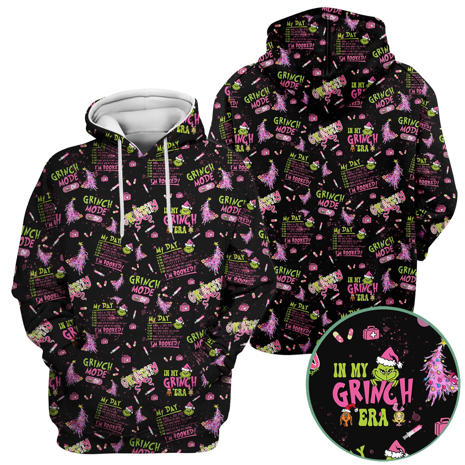I’m Booked Funny Christmas Scrub for Women - Grinch Mode On Holiday Nurse Uniform Shirt - Grinchmas Gift for RN CNA LPN