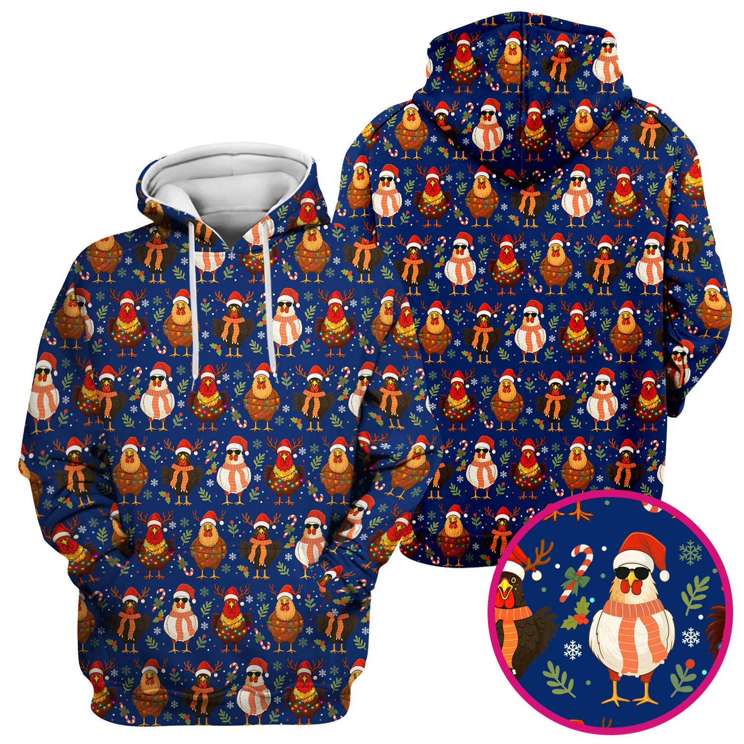 Chicken Scrubs Christmas Edition - Cute Funny Hen Pattern Medical Scrub Top for Women - Holiday Christmas Scrubs with Festive Print