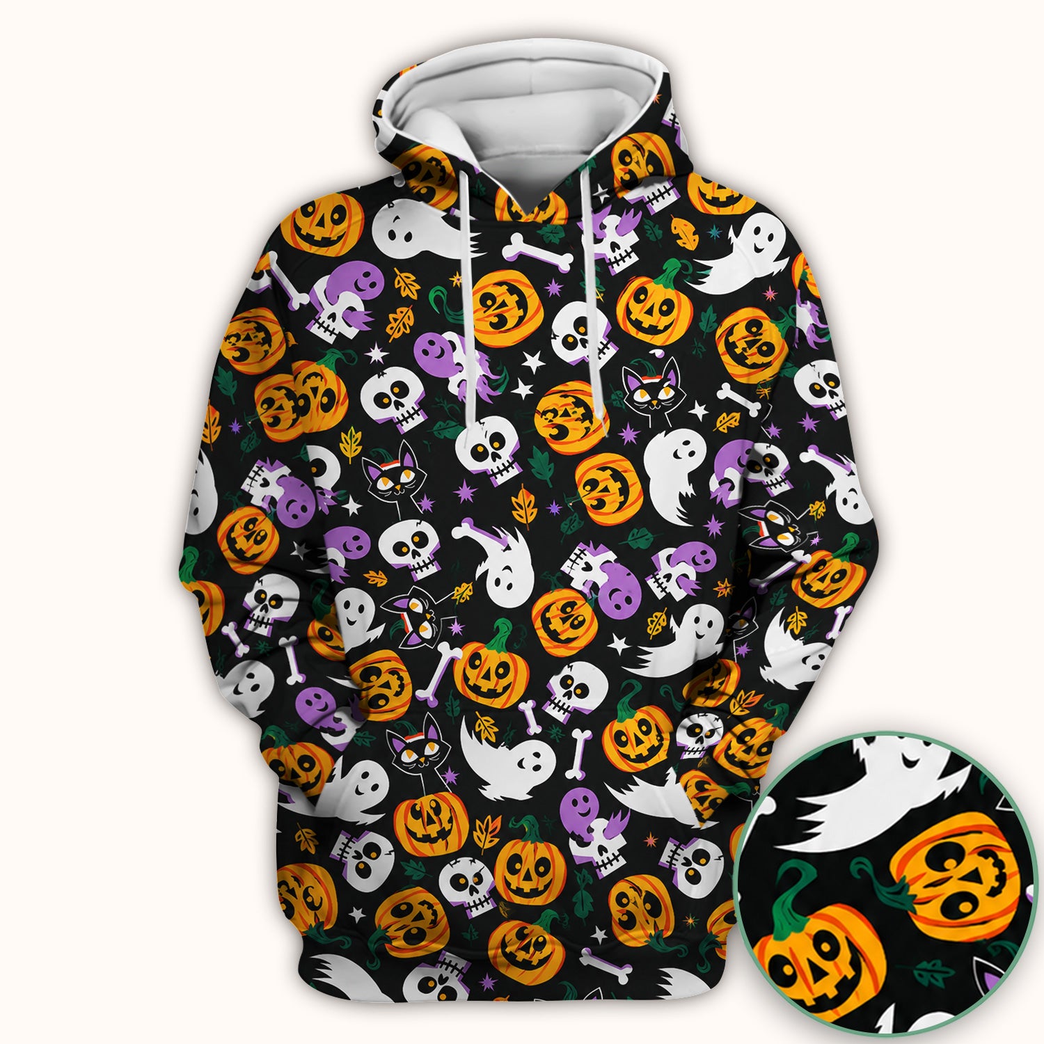 Spooky Pumpkin Ghost Print Scrub Top, Comfortable Scrubs for Nurses