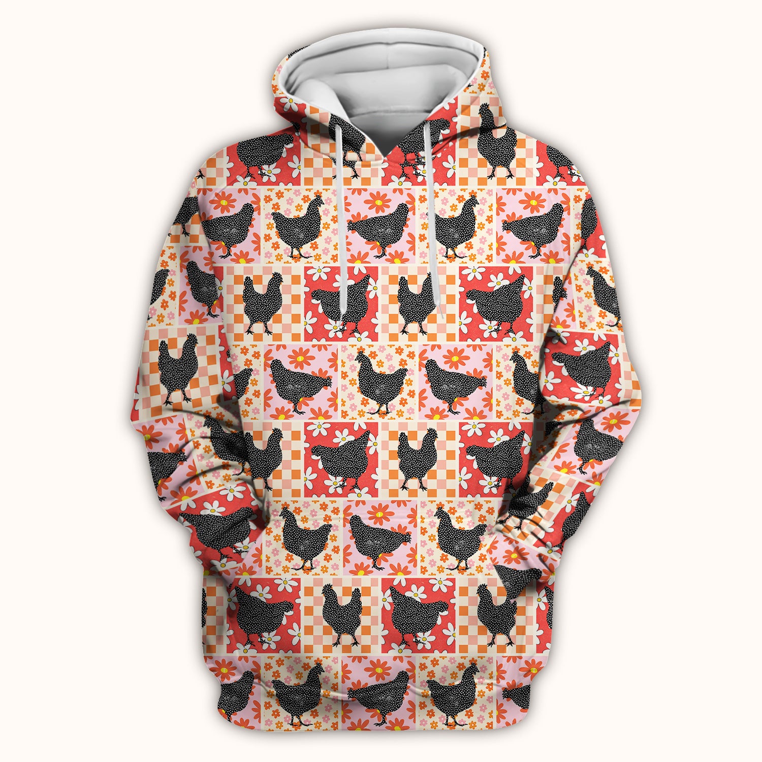 Charming Chicken Patchwork Floral Pattern Scrub Top, Comfortable Scrubs For Nurses