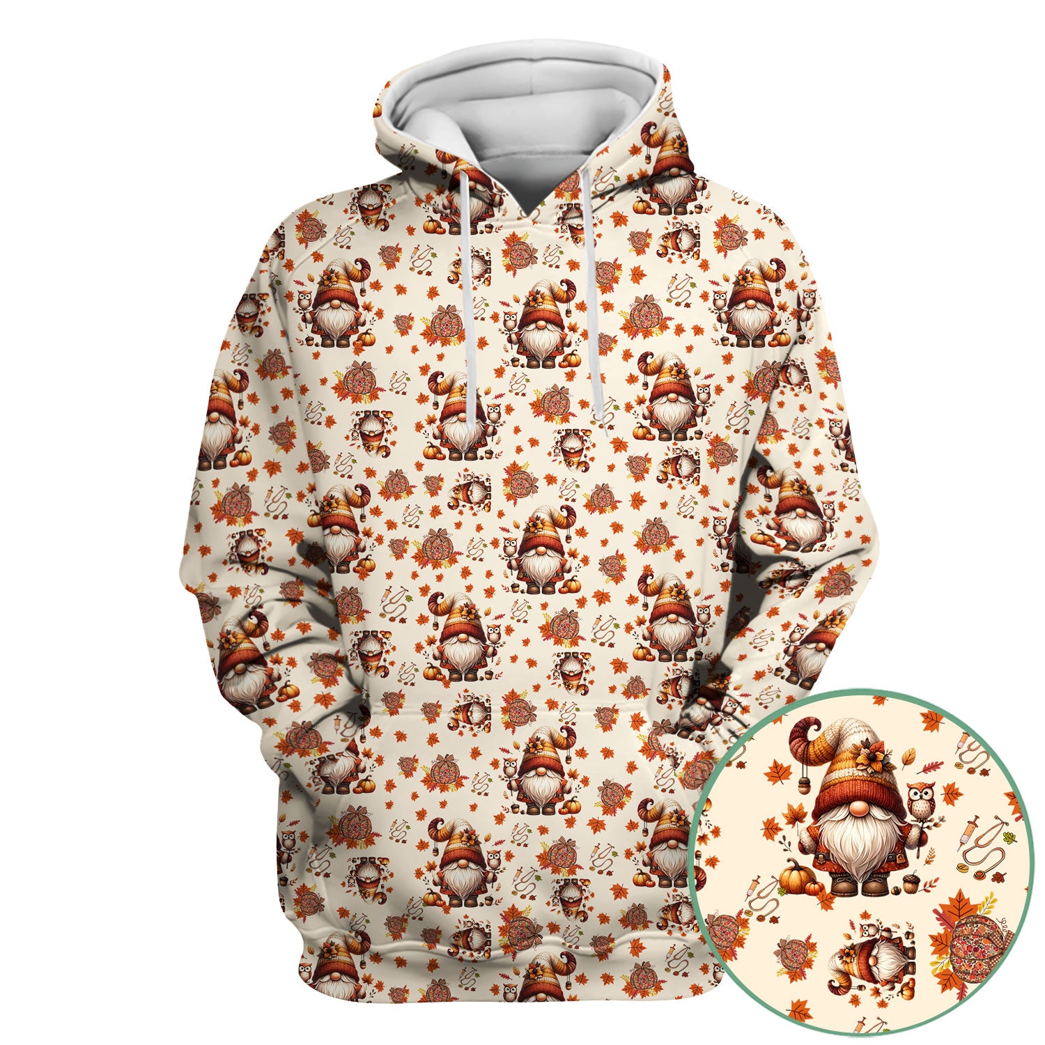 Fall Gnome Nurse Scrub Top for Women - Autumn Leaves Pumpkin Shirts - Thanksgiving Nursing Uniform Gift for RN LPN CNA