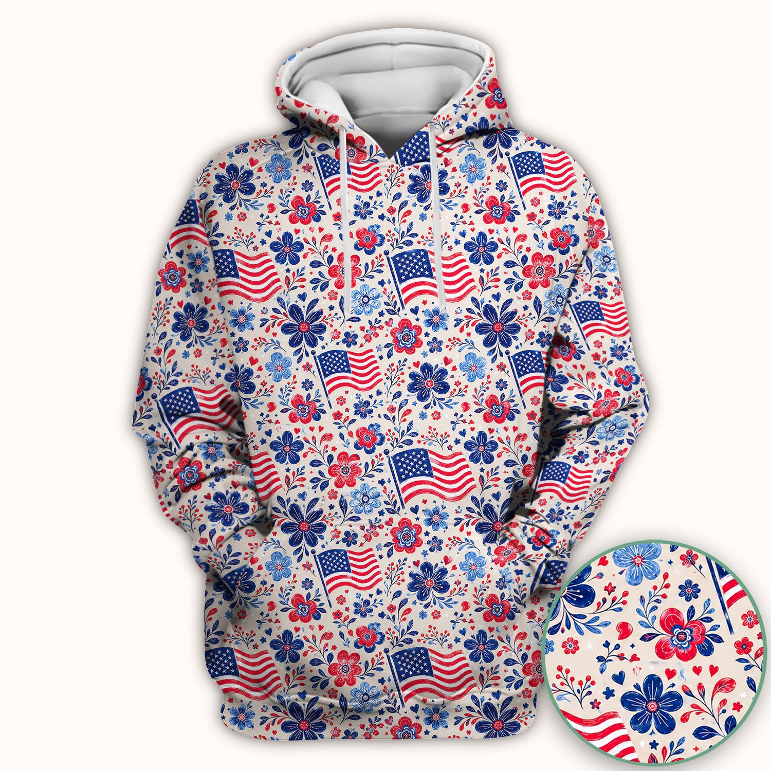 Patriotic Flag Floral Nurse Scrub Top for RN, CNA, Fourth Of July Uniform