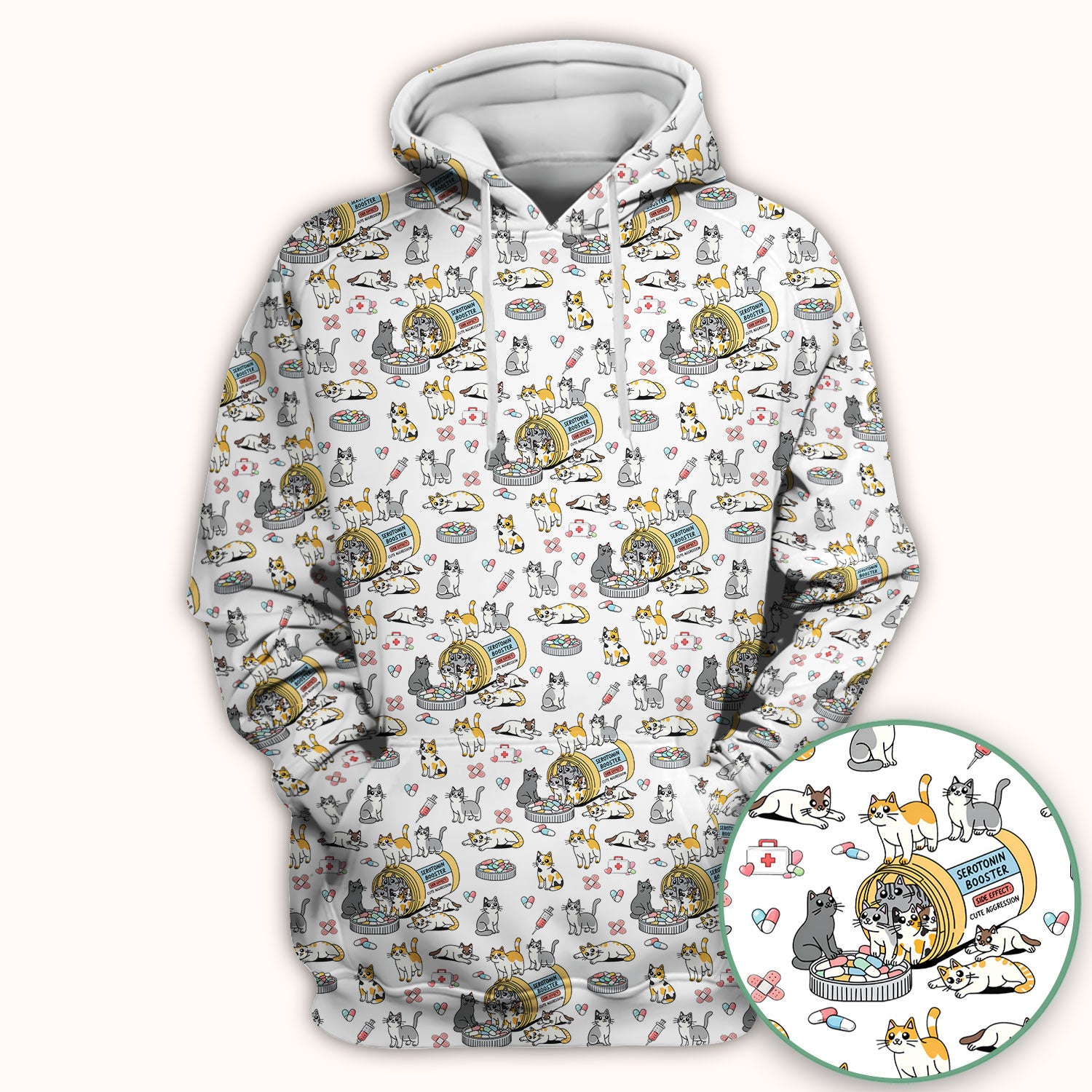 Cute Cat Serotonin Booster Pattern Scrub Top, Comfortable Scrubs for Nurses