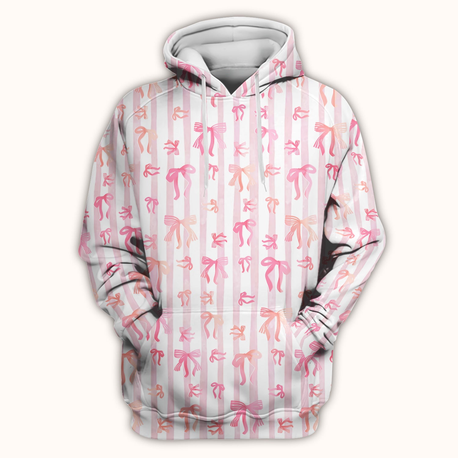 Pink Bow Stripe Pattern Print Scrub Top, Comfortable Scrubs for Nurses
