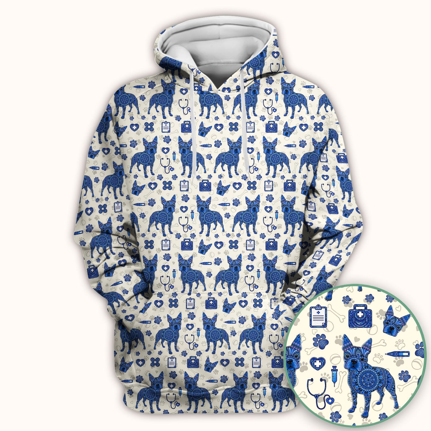 Blue Heeler Australian Cattle Dog Scrub Top, Australia Dot Art Pattern Shirt, Breathable Fabrics Nursing Uniform