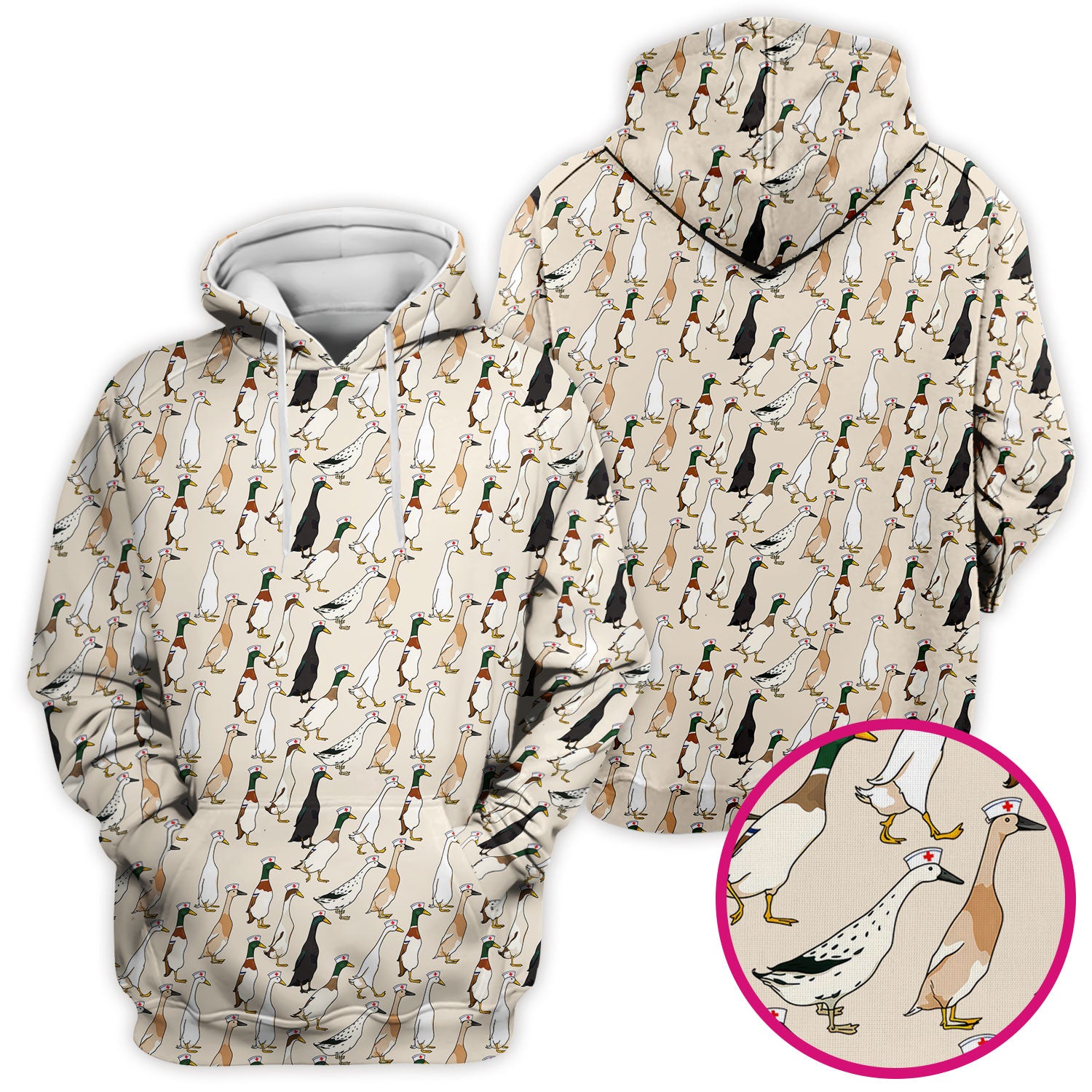 Funny Nurse Duck Pattern Scrub Top, Comfortable Scrubs for Nurses
