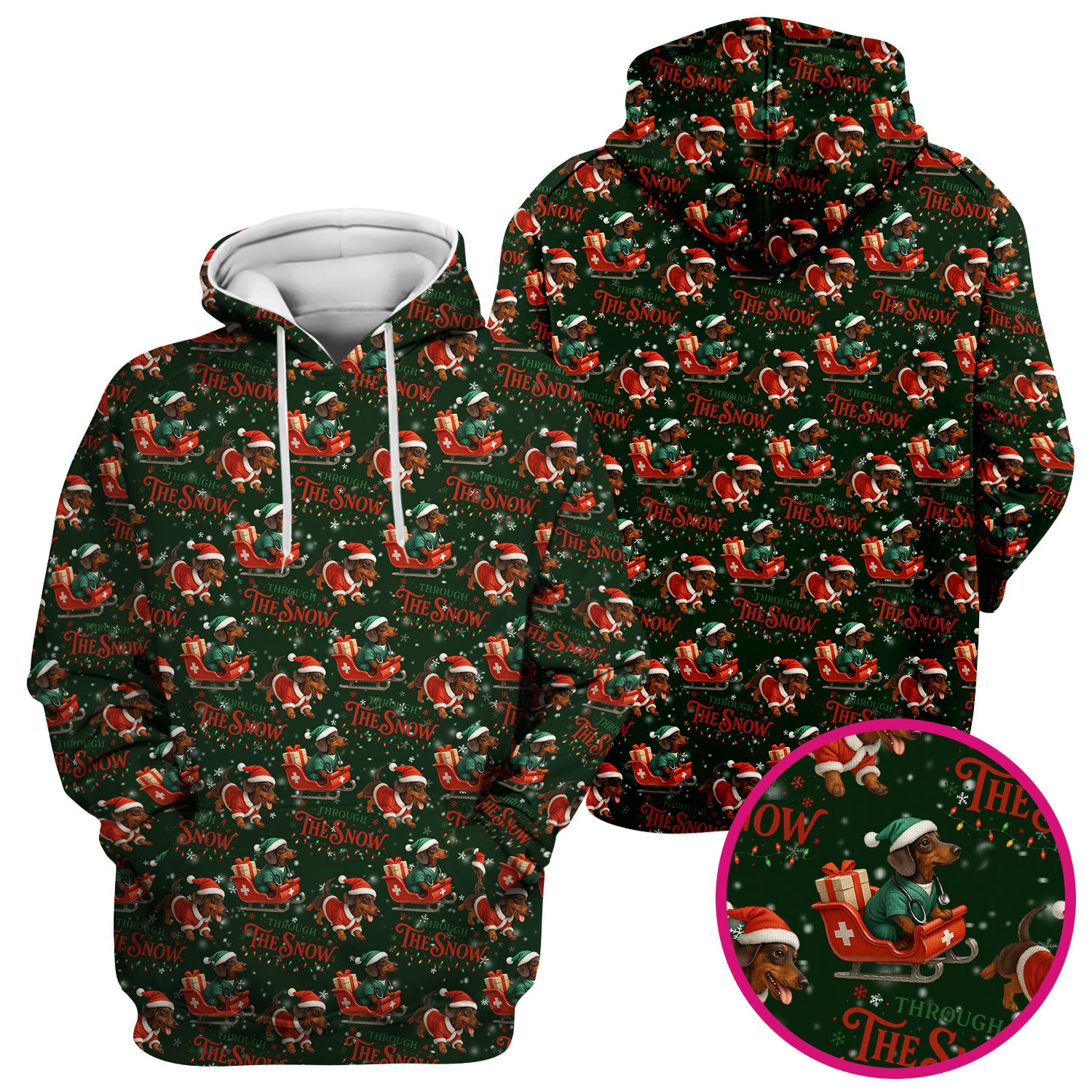 Dachshund Christmas Scrub Top, Cute Dog Nurse Scrub Shirt, Through The Snow Pattern Nursing Uniform