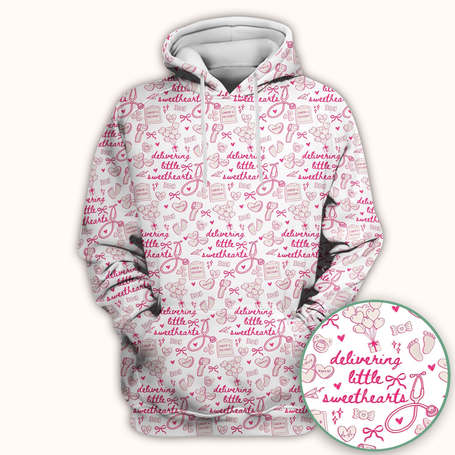 Valentine Labor And Delivery Scrub Top, XOXO Pattern Scrub Shirt, Breathable Fabrics Nursing Uniform For Women