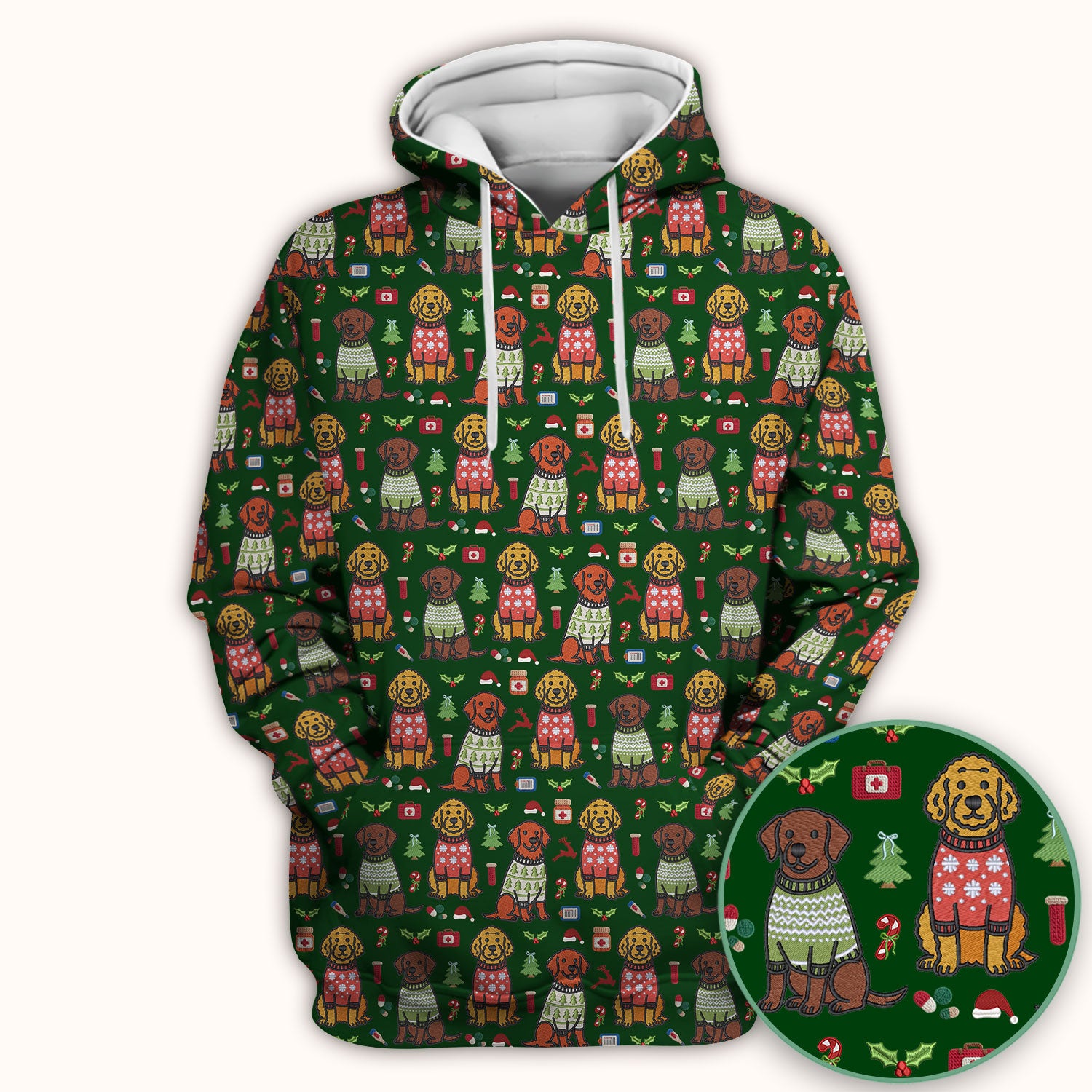 Golden Retriever Christmas Scrub Top, Cute Holiday Dog Nurse Pattern Shirt, Breathable Fabrics Nursing Uniform