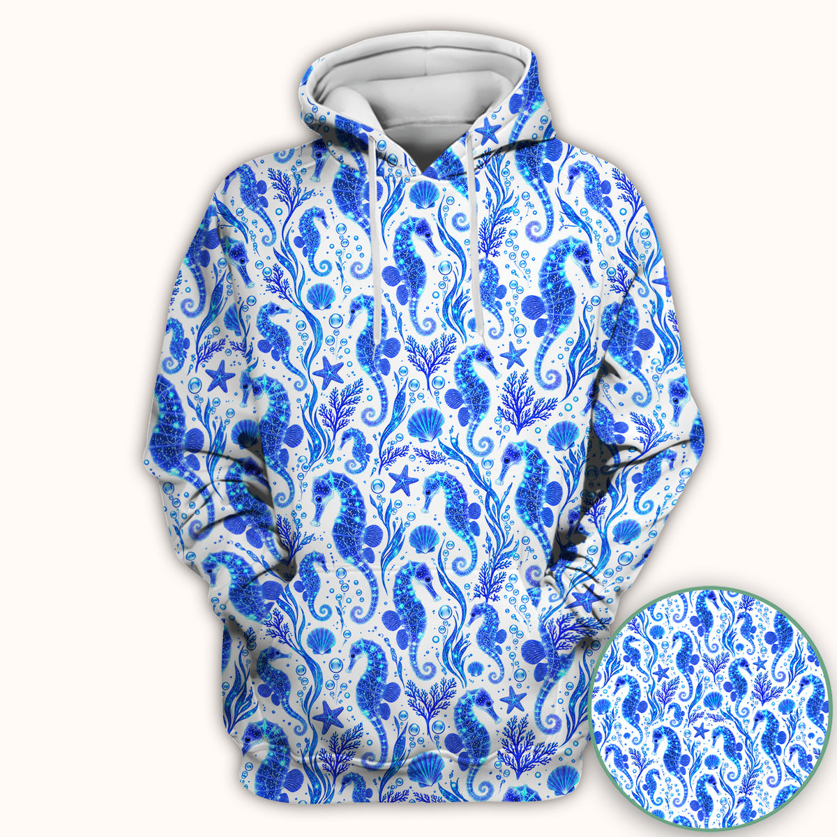 Blue Ocean Seahorse Pattern Scrub Top, Comfortable Scrubs for Nurses
