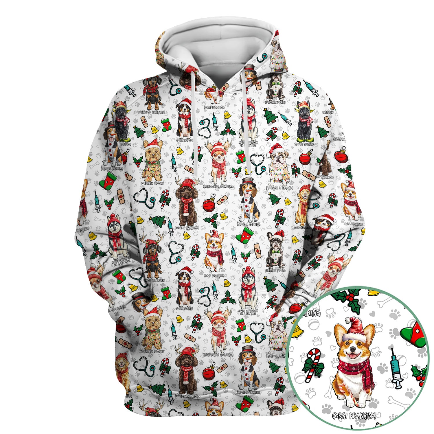 Cute Christmas Dog Scrubs for Nurses - Corgi, Dachshund, Husky, Poodle & Labrador - Funny Holiday Medical Scrub Top for Women