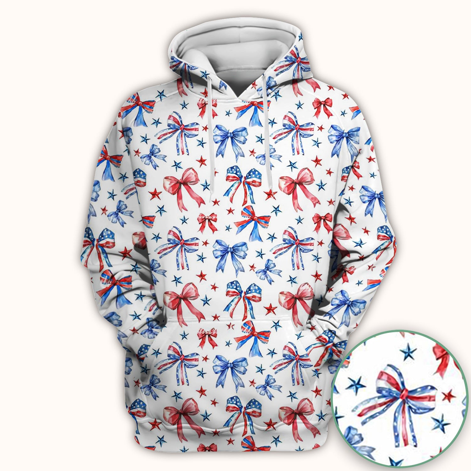 Festive Patriotic Ribbon Bow Star Pattern Scrub Top, Comfortable Scrubs for Nurses