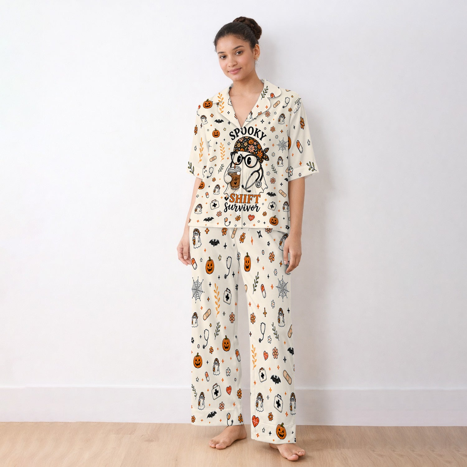Halloween Shift Survivor Ghost Pajama Set, Soft Breathable Fabric Comfortable Sleepwear