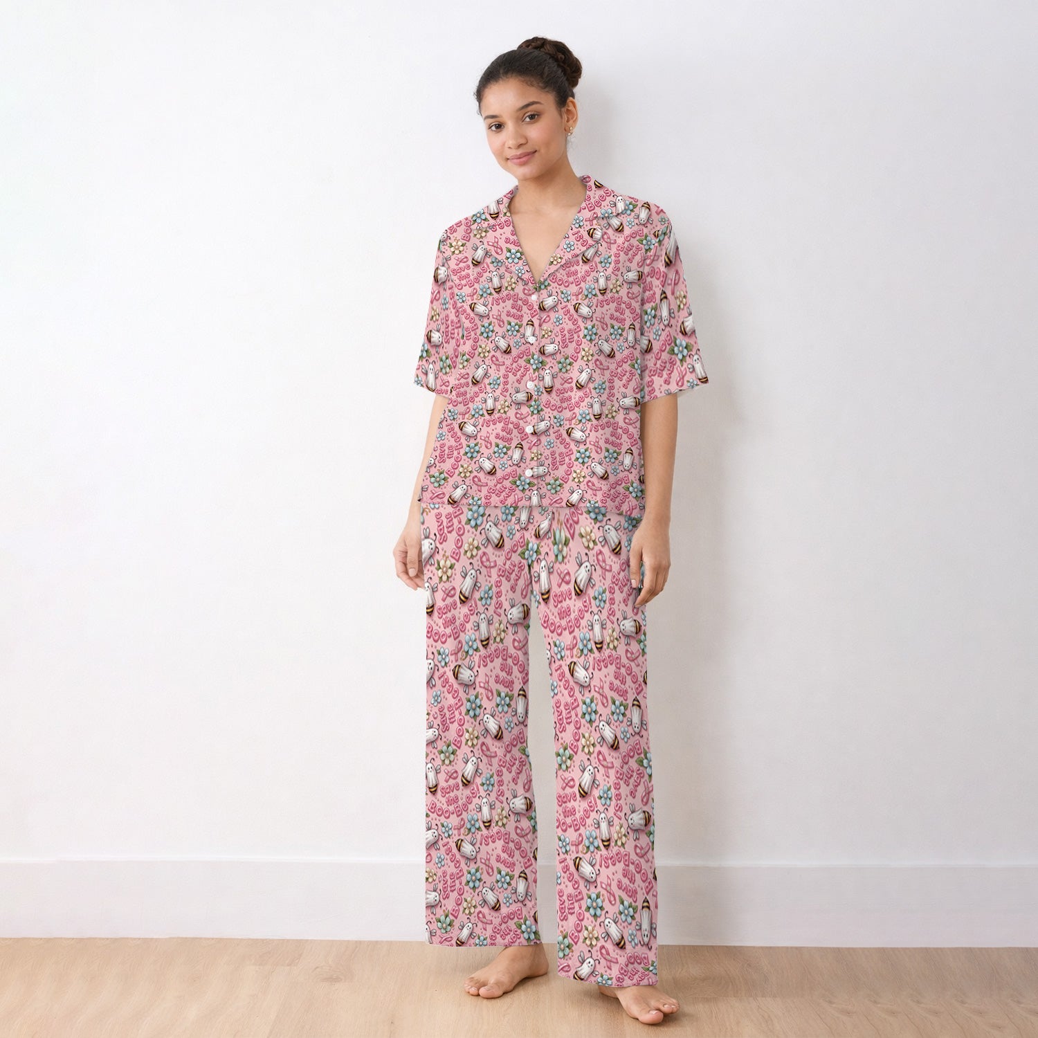 Save The Boo-Bees with Ribbon Pajama Set, Soft Breathable Fabric Comfortable Sleepwear