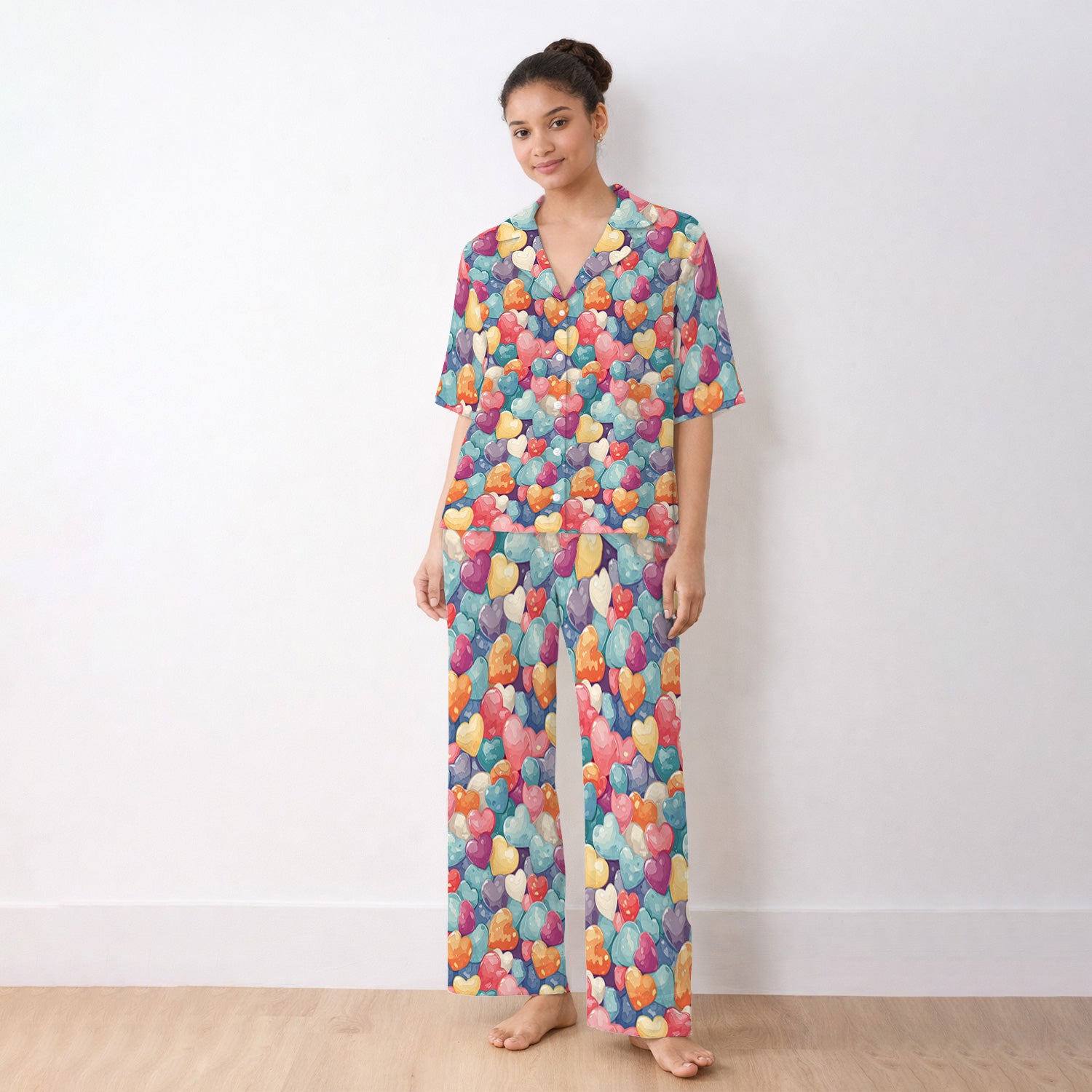 Sweet Valentine Heart Pediatric Pattern Pajama Set, Soft Breathable Fabric Comfortable Sleepwear