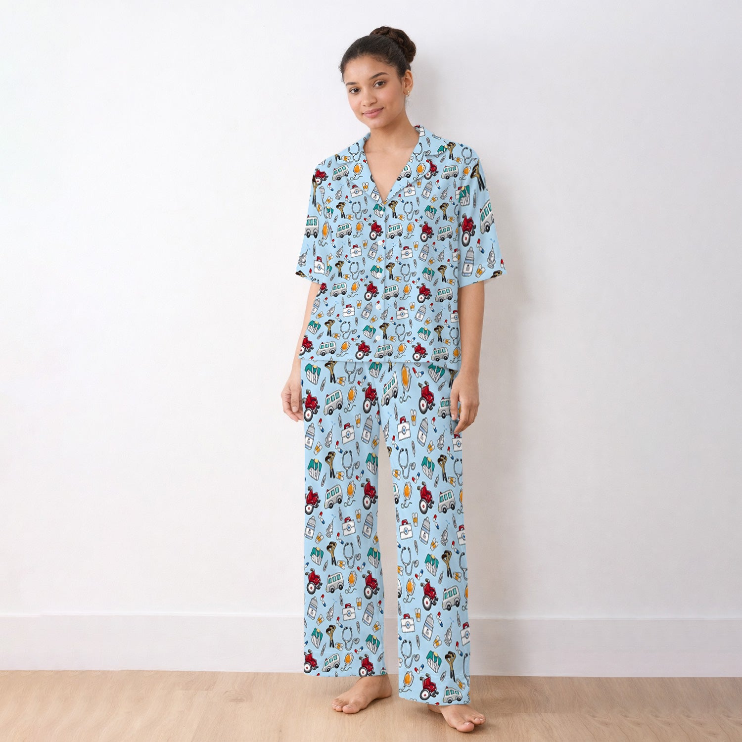 Care Medical Tools & Emergency Transport Pattern Pajama Set, Breathable Fabrics Uniform