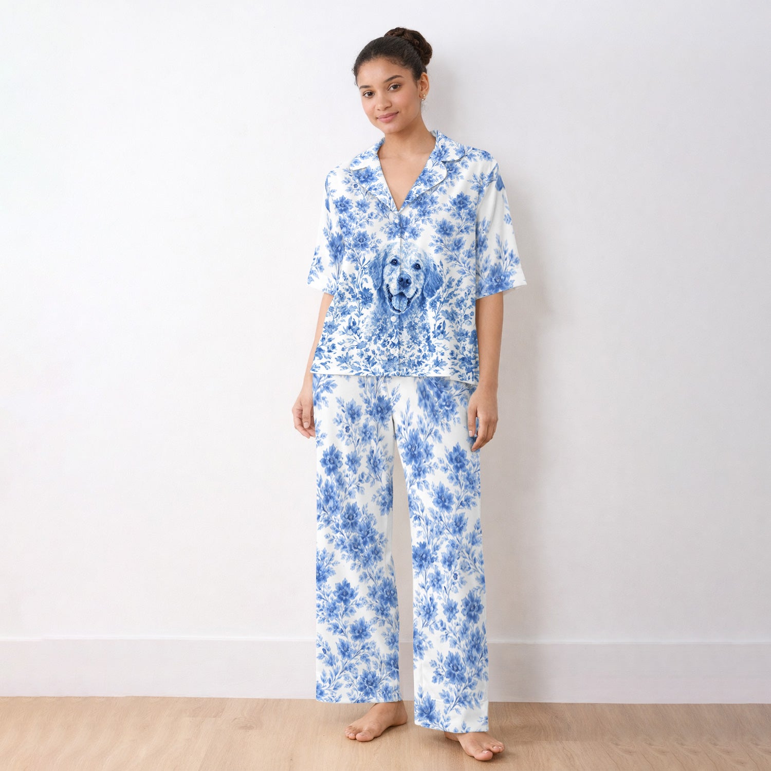 Personalized Pet Photo Floral Pajama Set, Breathable Fabrics Uniform