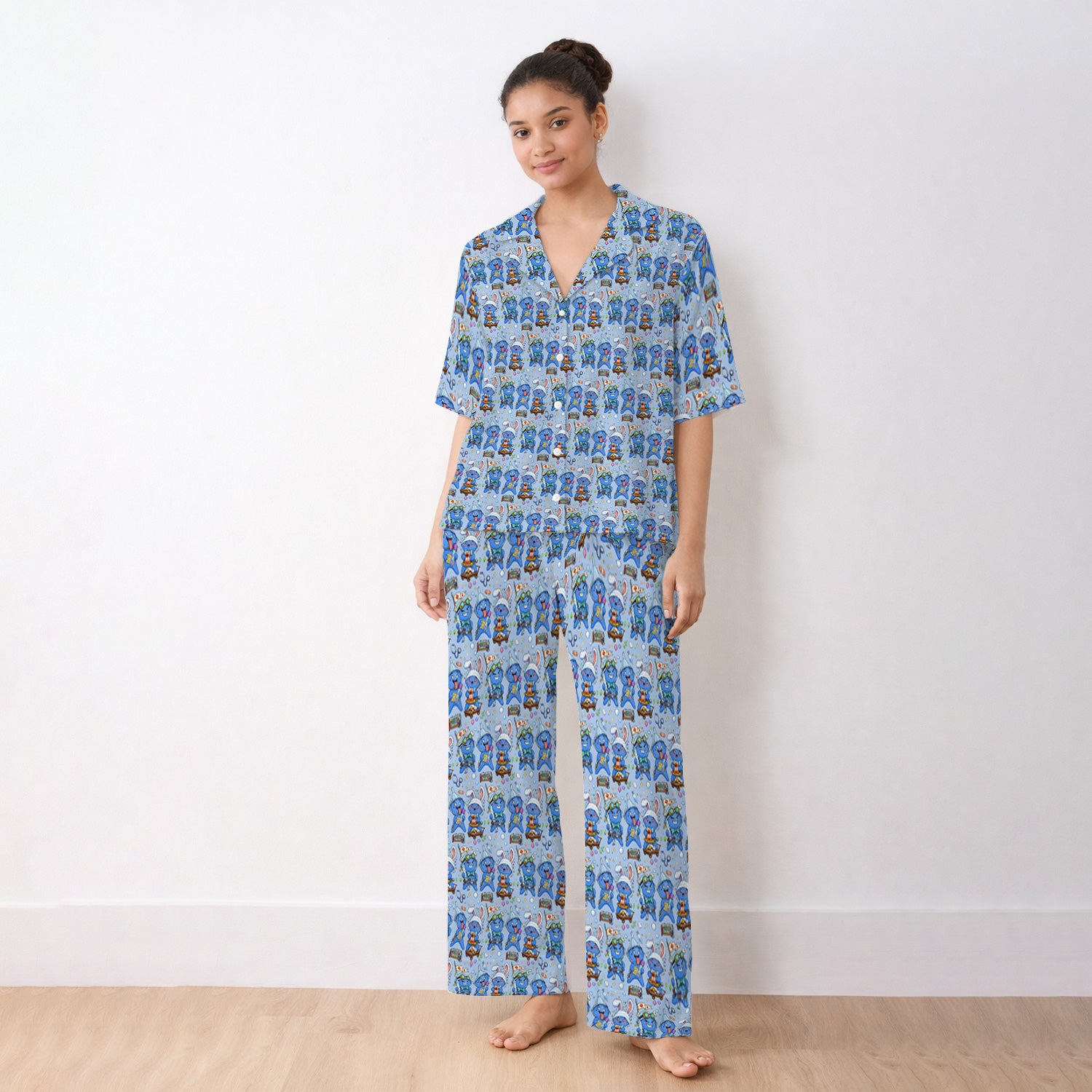 Cute Glove Doll Hospital Medical Cartoon Nurse Pattern Pajama Set, Breathable Fabrics Uniform