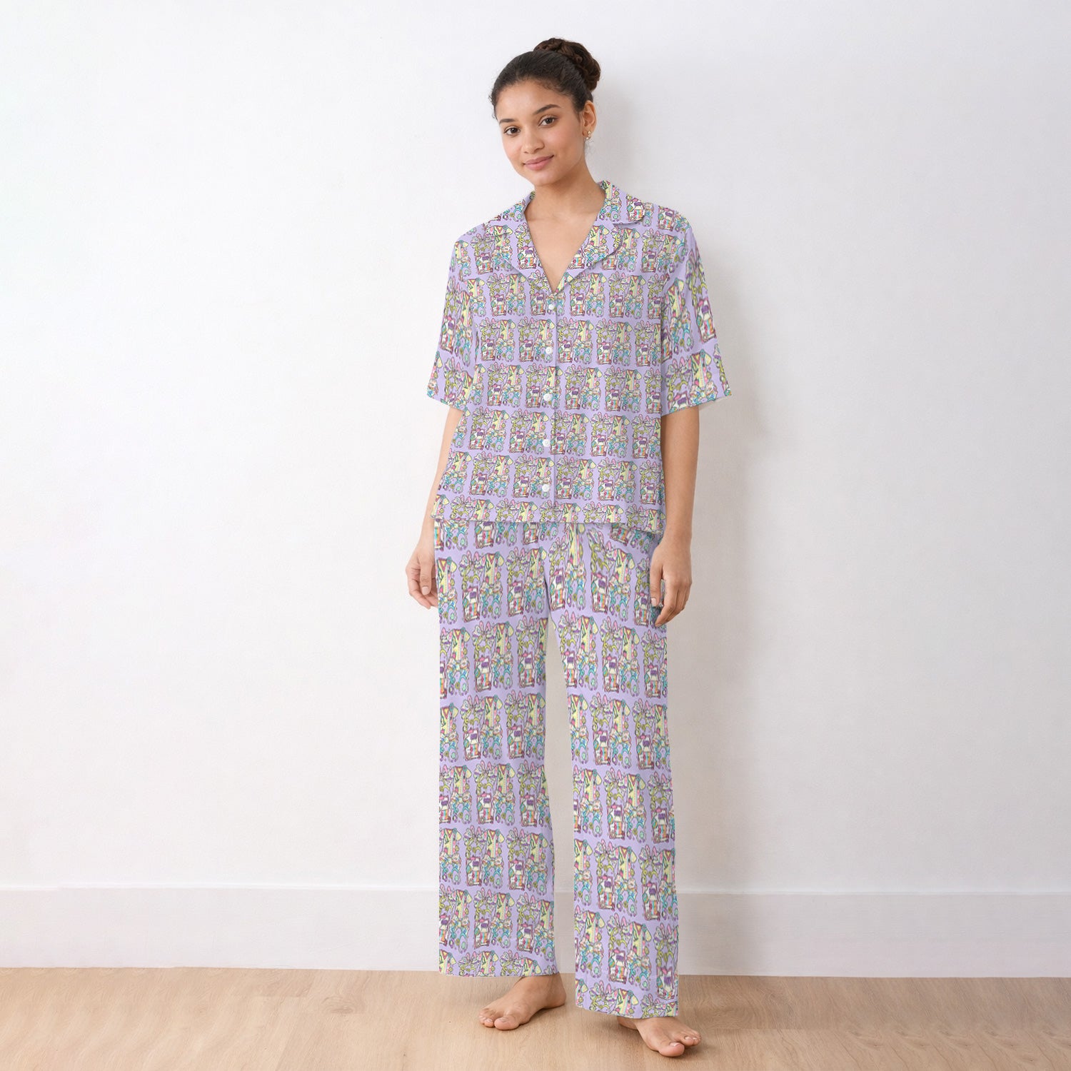 Colorful Nurse Scrub Supplies Pattern Pajama Set, Breathable Fabrics Uniform