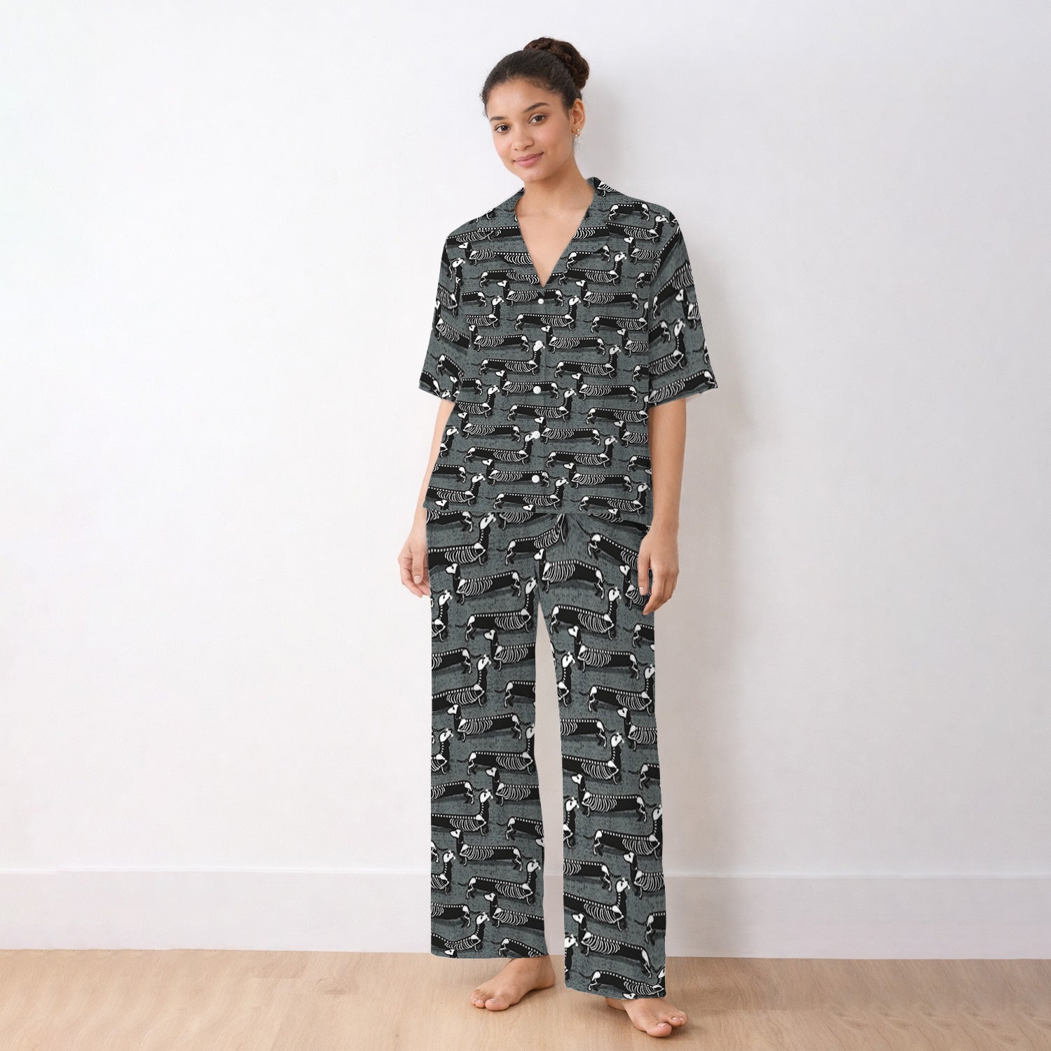 X-Ray Dachshund Skeleton Pajama Set, Soft Breathable Fabric Comfortable Sleepwear
