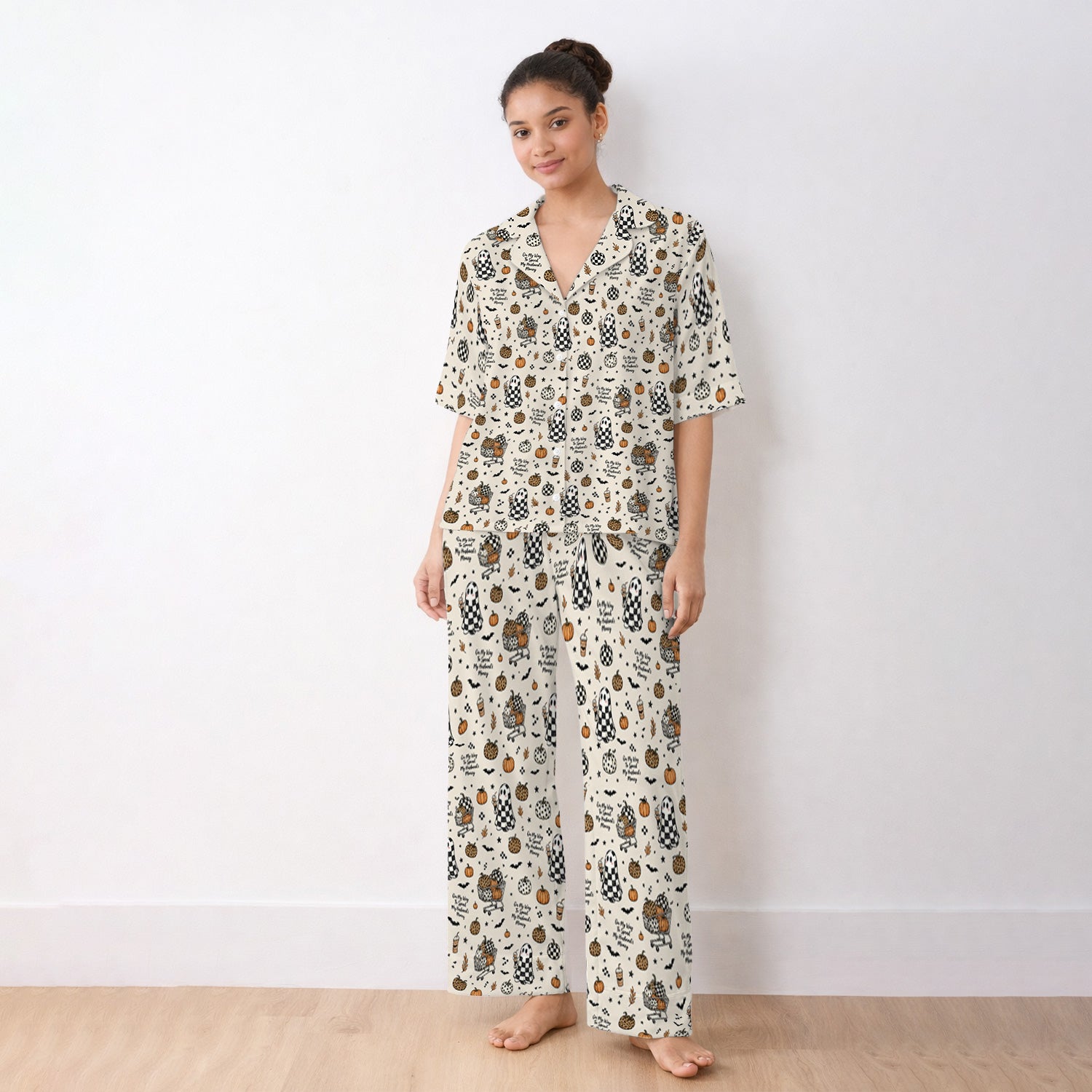 Halloween On My Way To Spend My Husband's Money Pajama Set, Soft Breathable Fabric Comfortable Sleepwear