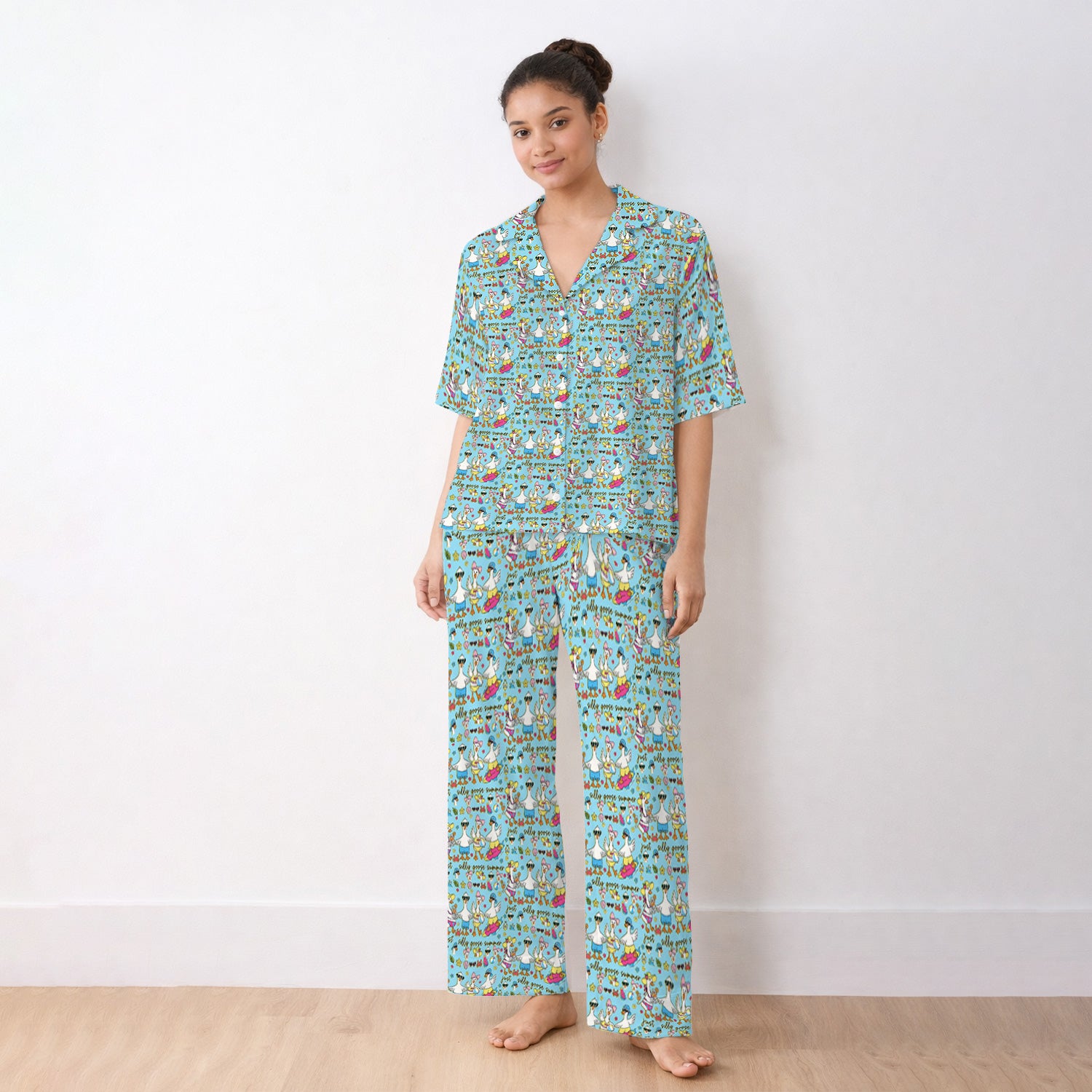 Silly Goose Summer Pattern Pajama Set, Breathable Fabrics Uniform